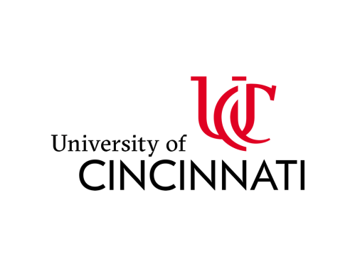  A stacked, black, red and white University of Cincinnati logo  