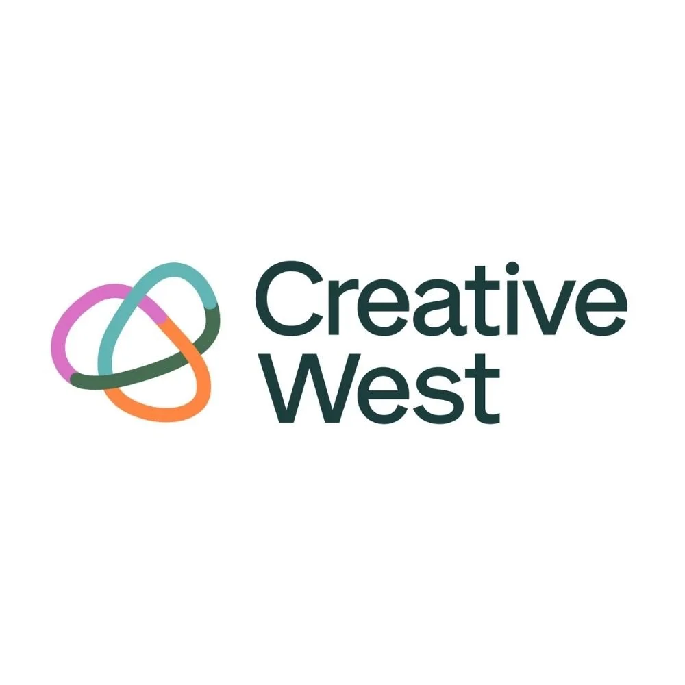 Creative West logo featuring a multicolored interlocking symbol beside the words “Creative West” in dark sans-serif type