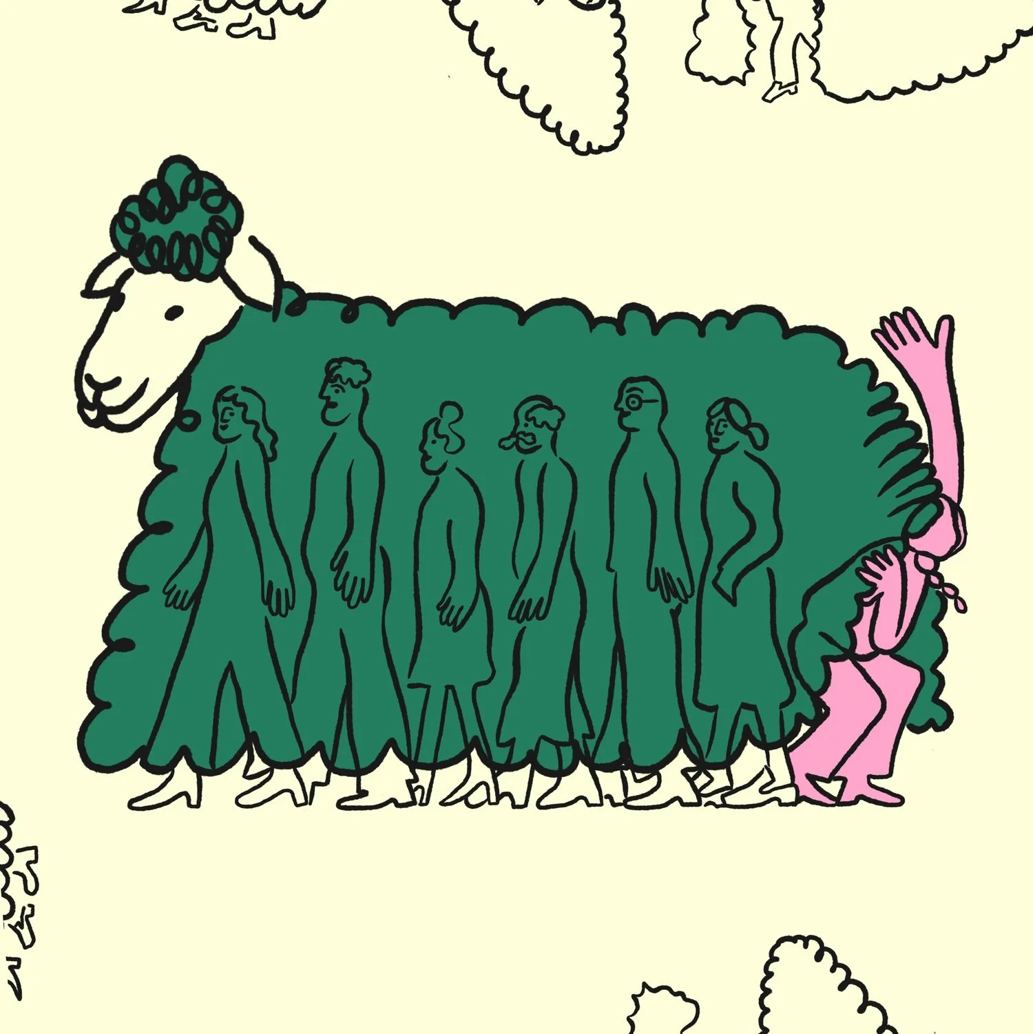 A animated graphic displaying human body silhouettes inside an animal's body.