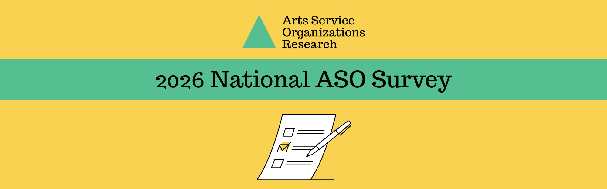 A graphic on yellow background and green banner. Headline reads:  2026 National ASO Survey