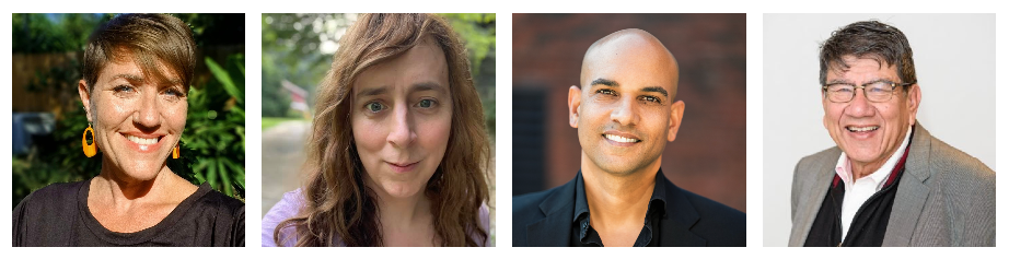 A collage of headshots. From left to right: Caitlin Strokosch, Corinna Schulenburg, David Blasher, Roberto Bedoya.
