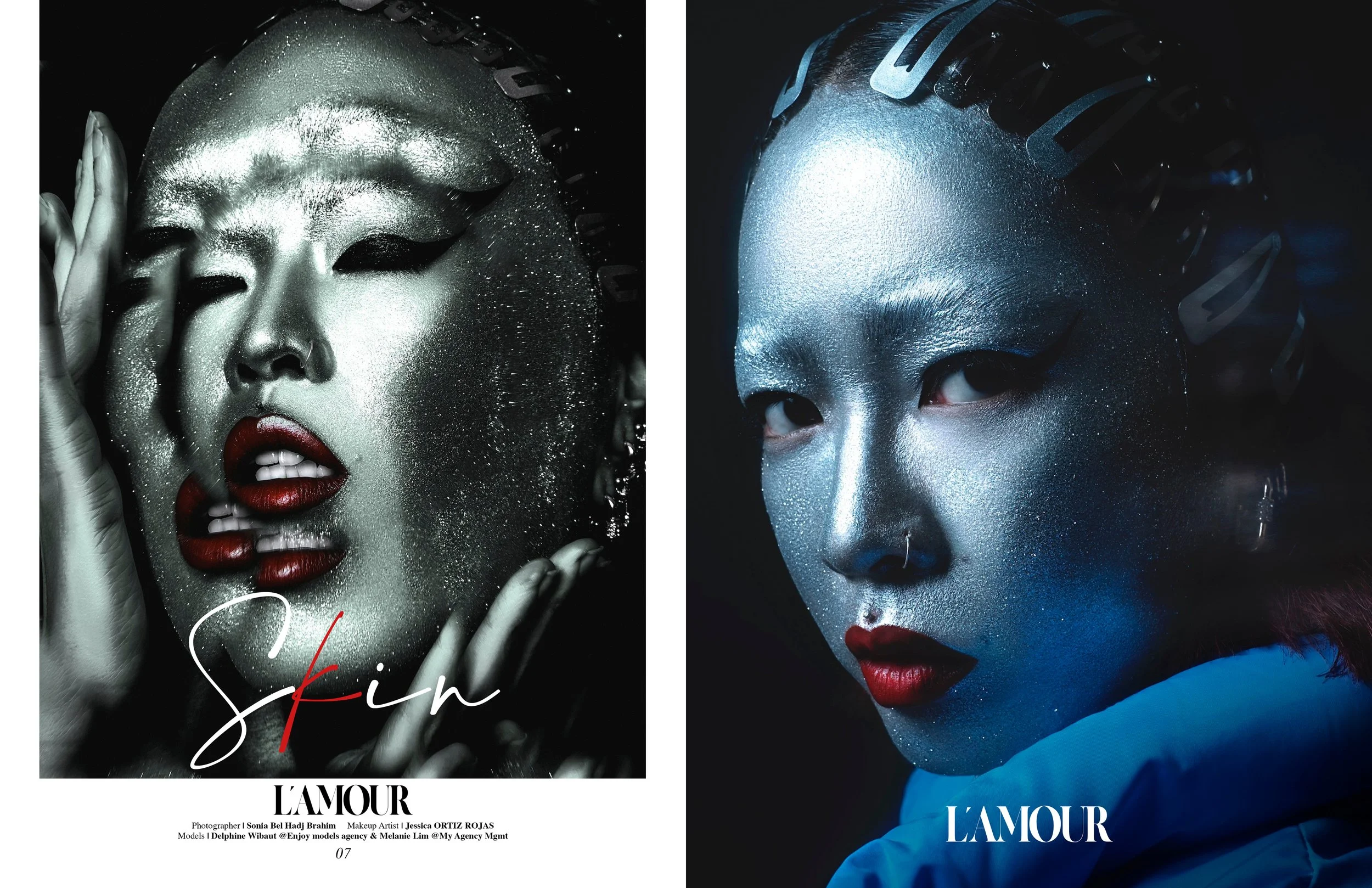 Portrait beauté et éditorial Studio Volupté Cassé, réalisé par Sonia Bel Hadj Brahim. Photos publiées dans le magazine L'Amour. photographe basée à Paris