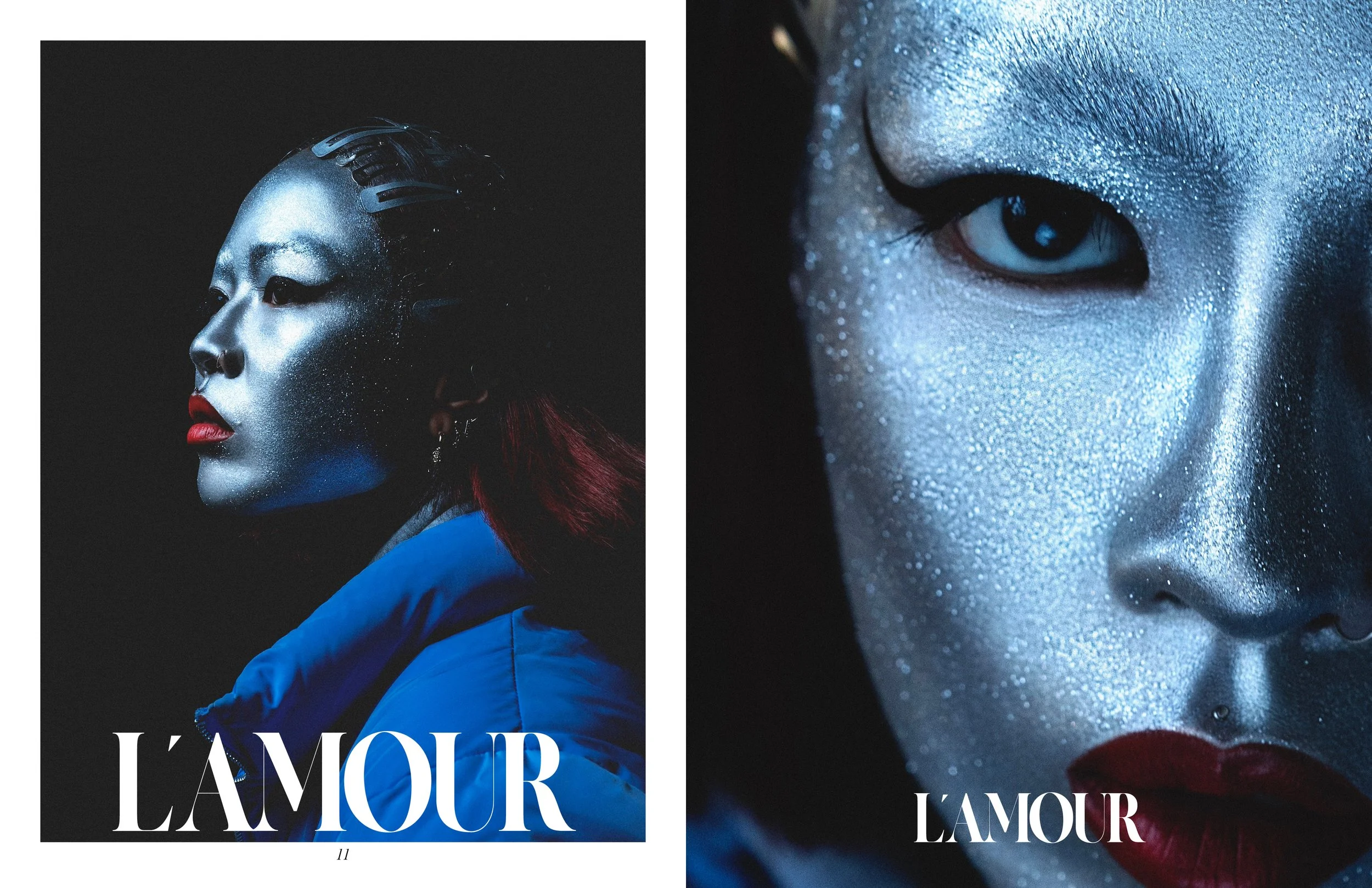 Portrait beauté et éditorial Studio Volupté Cassé, réalisé par Sonia Bel Hadj Brahim. Photos publiées dans le magazine L'Amour. photographe basée à Paris