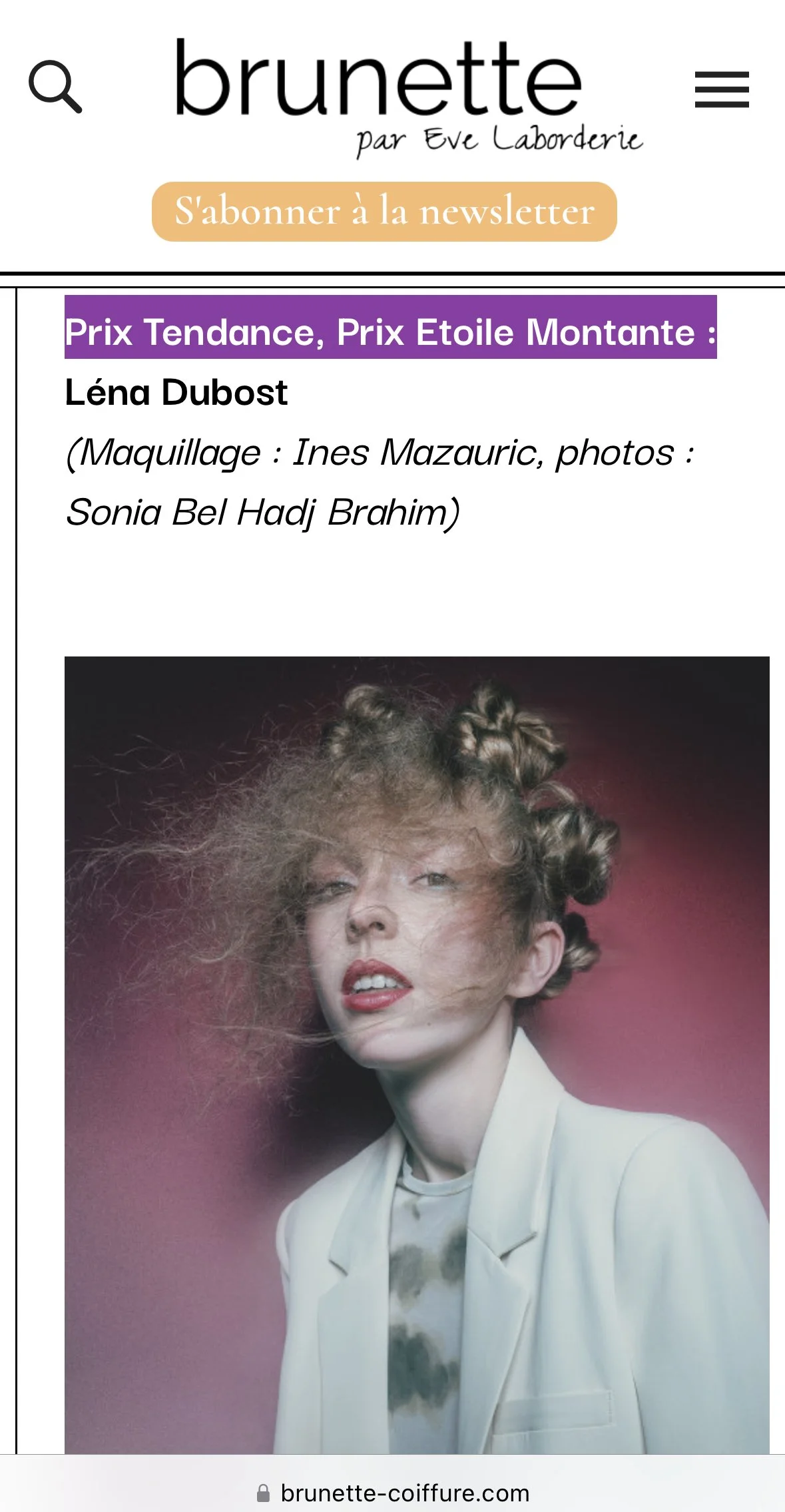 Photographie éditoriale, magazine Brunette France, beauté coiffure réalisée par Sonia Bel Hadj Brahim, Volupté Cassée à Paris