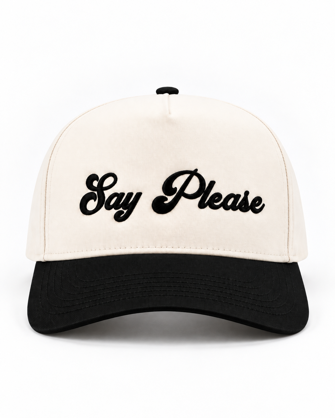 Say Please Embroidered snapback hat.png