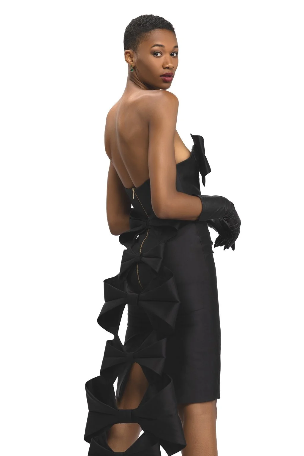 navy blue dress for baby girl Black Backless Maxi Dress With Bow Detail main image 1