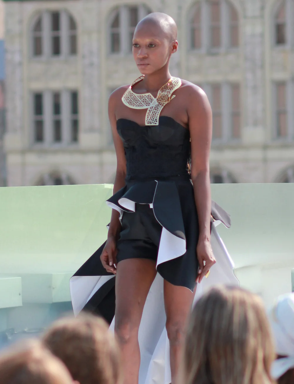 Black Bustier with Black and White Overskirt