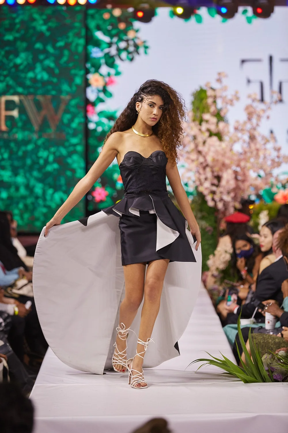 Black Bustier with Black and White Overskirt