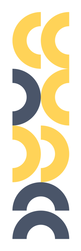 Vertical pattern of alternating black, yellow, and dark gray crescent shapes.