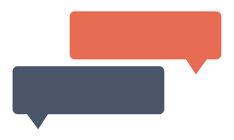 Two speech bubbles, one orange and one dark gray, overlapping each other.