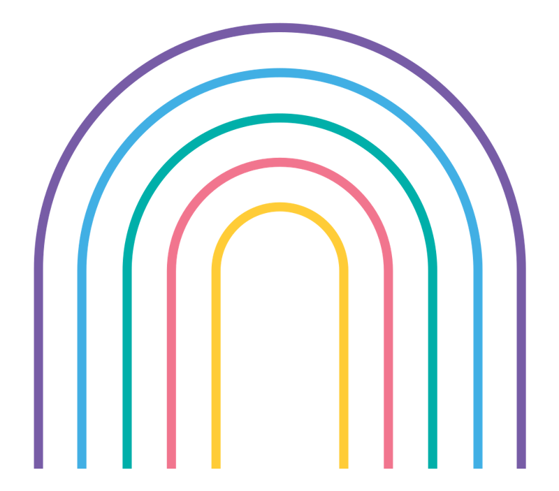 Colorful neon rainbow arches against a black background