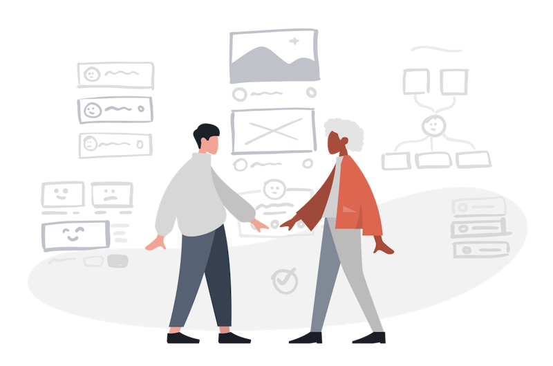 Two people shaking hands inside a high-tech control room with computer monitors and servers.