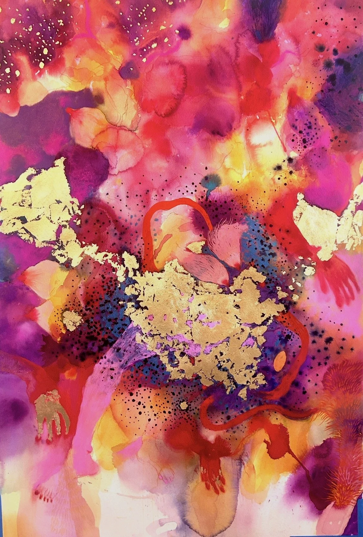 Il Lavoro, gouache and gold leaf on Arches Aquarelle, 60"x40"