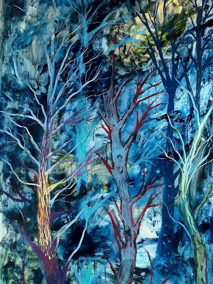 Magnificent Understories Il, mixed media on yupo paper, 30”x70”, 2025, $2000