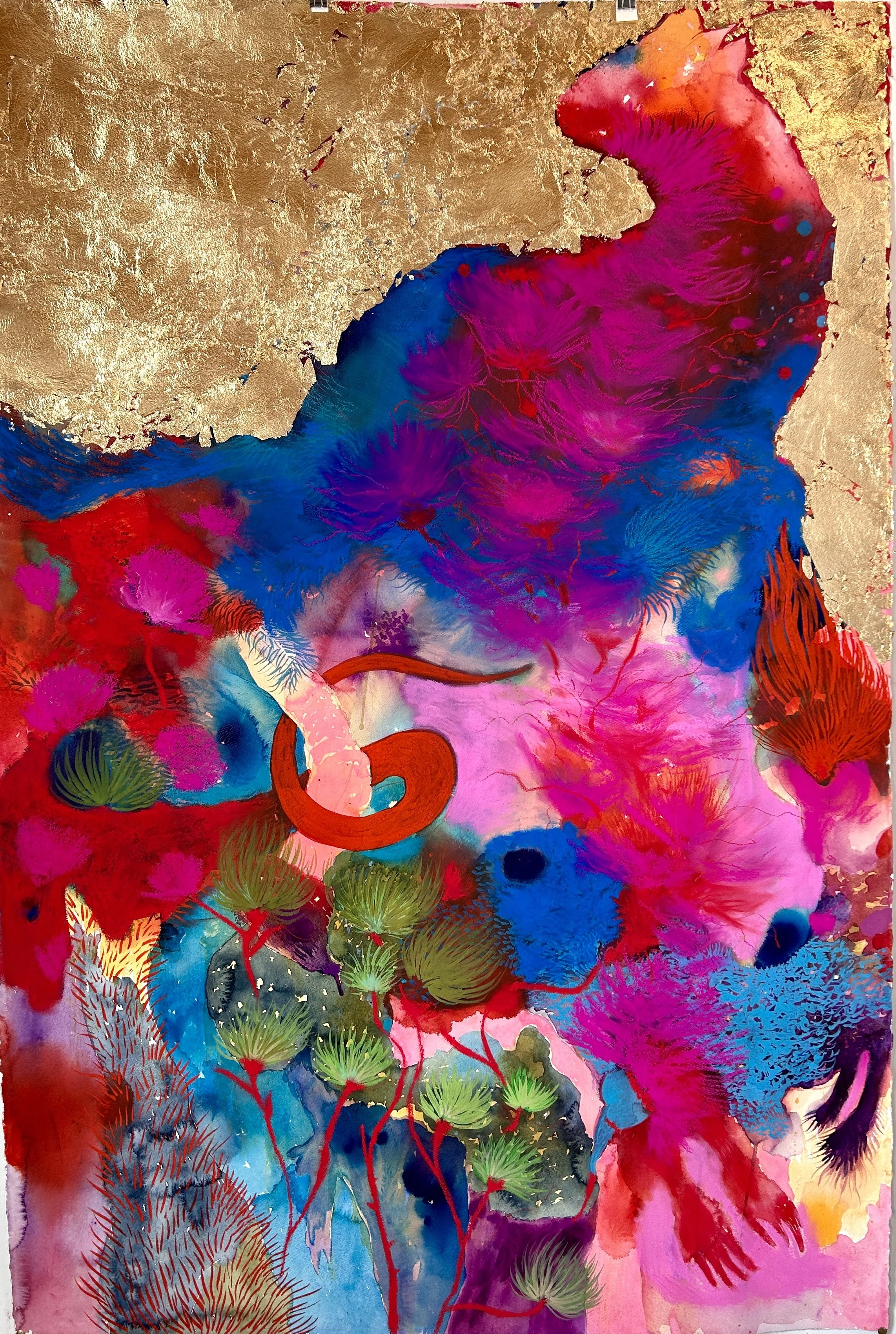 La Riffa, gouache, pastel and gold leaf on Arches Aquarelle, 60"x40"