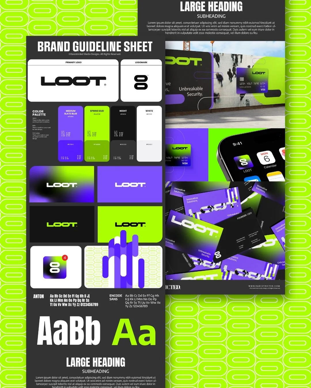 Brand clarity builds market authority.

The LOOT brand guidelines define logo usage, typography hierarchy, color systems, and visual consistency for a high security payment processing platform.

This is how branding moves from aesthetics to strategic