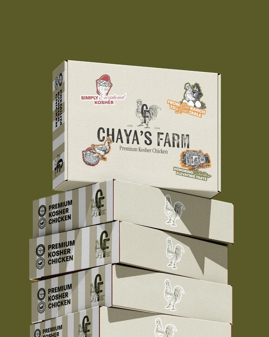 The illustration style for Chaya&rsquo;s Ranch leans into nostalgia: classic, familiar, and rooted in time.

Paired with a logo font designed to feel worn and lived-in, the visual system creates a sense of history, trust, and authenticity across ever