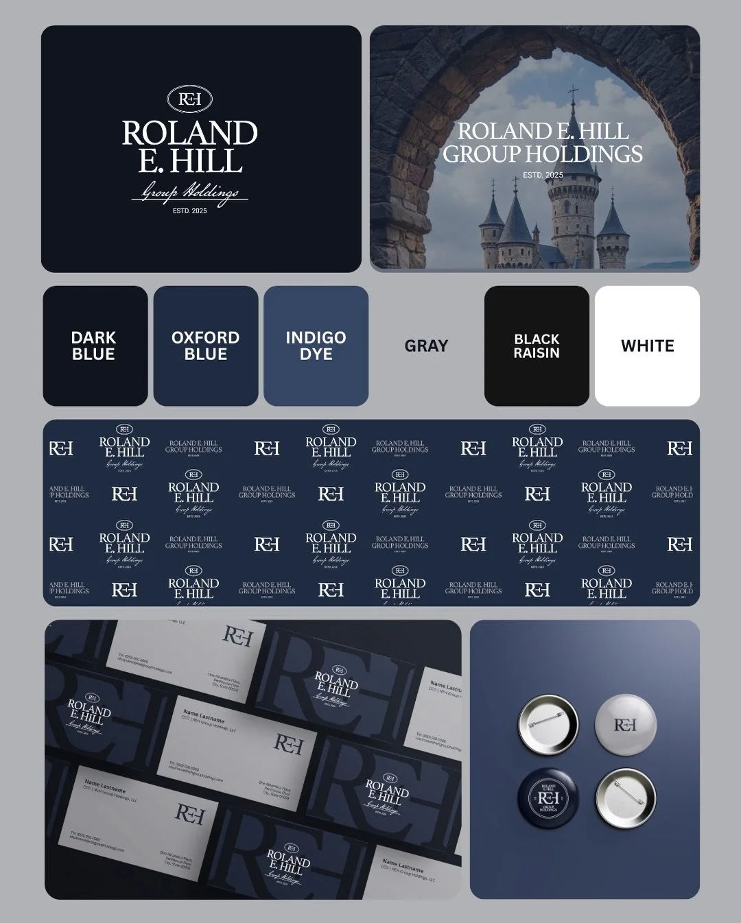 Legacy deserves a mark that lasts.

For Roland E. Hill Group Holdings, we developed a refined REH monogram identity designed to communicate authority, heritage, and long term corporate stability.

A timeless serif logotype, deep blue executive palett
