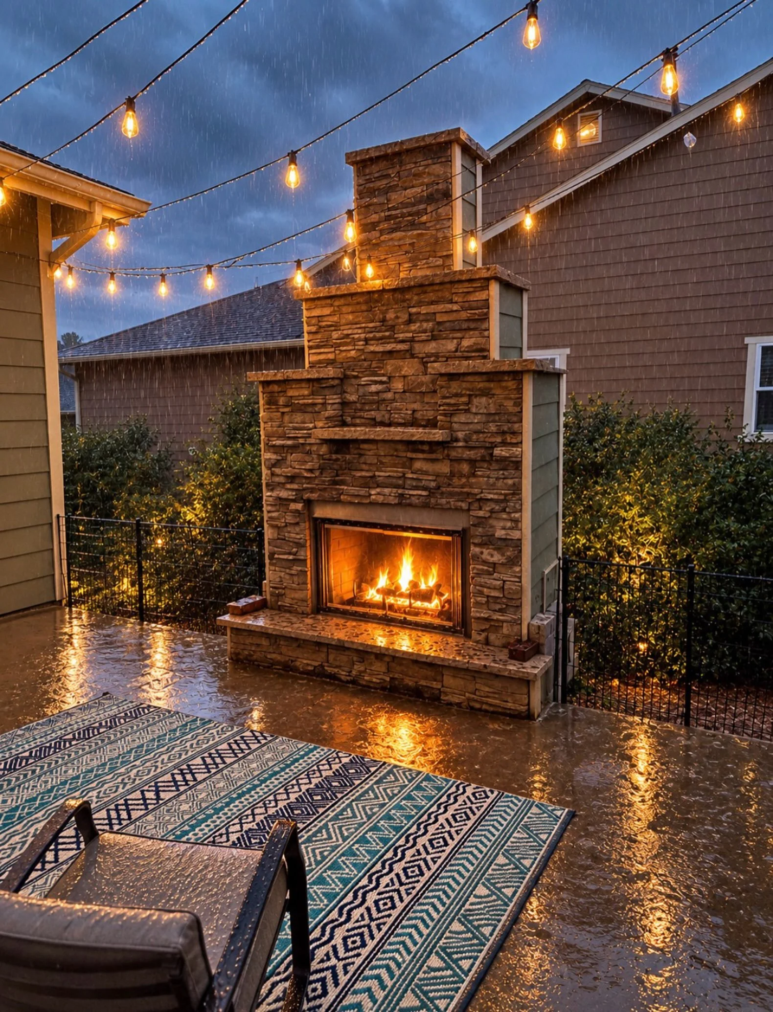 We both had long and productive work days. We were going to sit outside by the fire, but it started raining. It&rsquo;s okay though. We&rsquo;ll just sit by the fire inside. 😅🤭😂