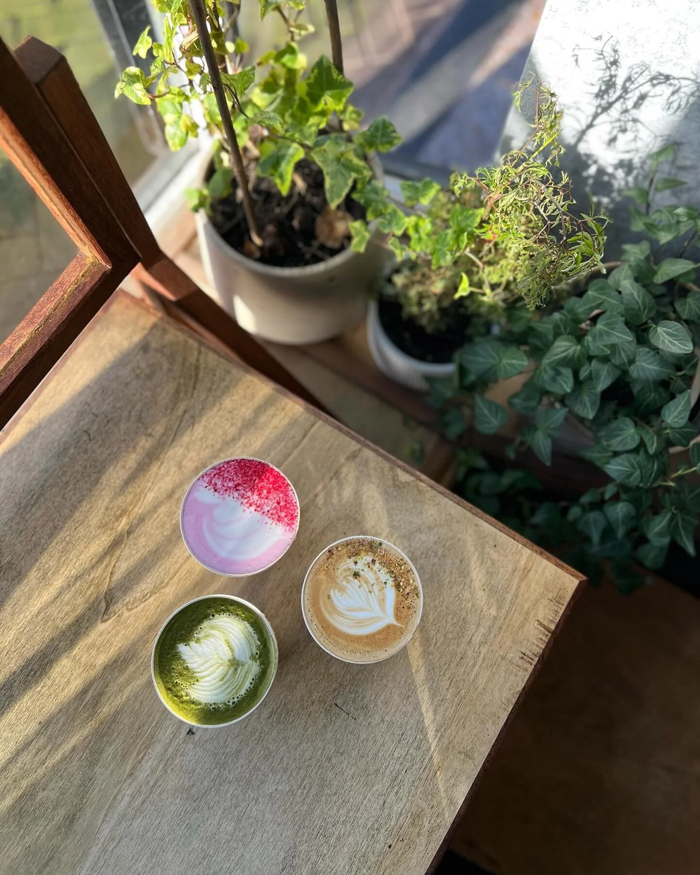 ✨ D R I N K S  S P E C I A L S ✨

💚 matcha latte
💖 ruby hot chocolate, raspberry dust 
🤎 pistachio praline latte, pistachio crumb