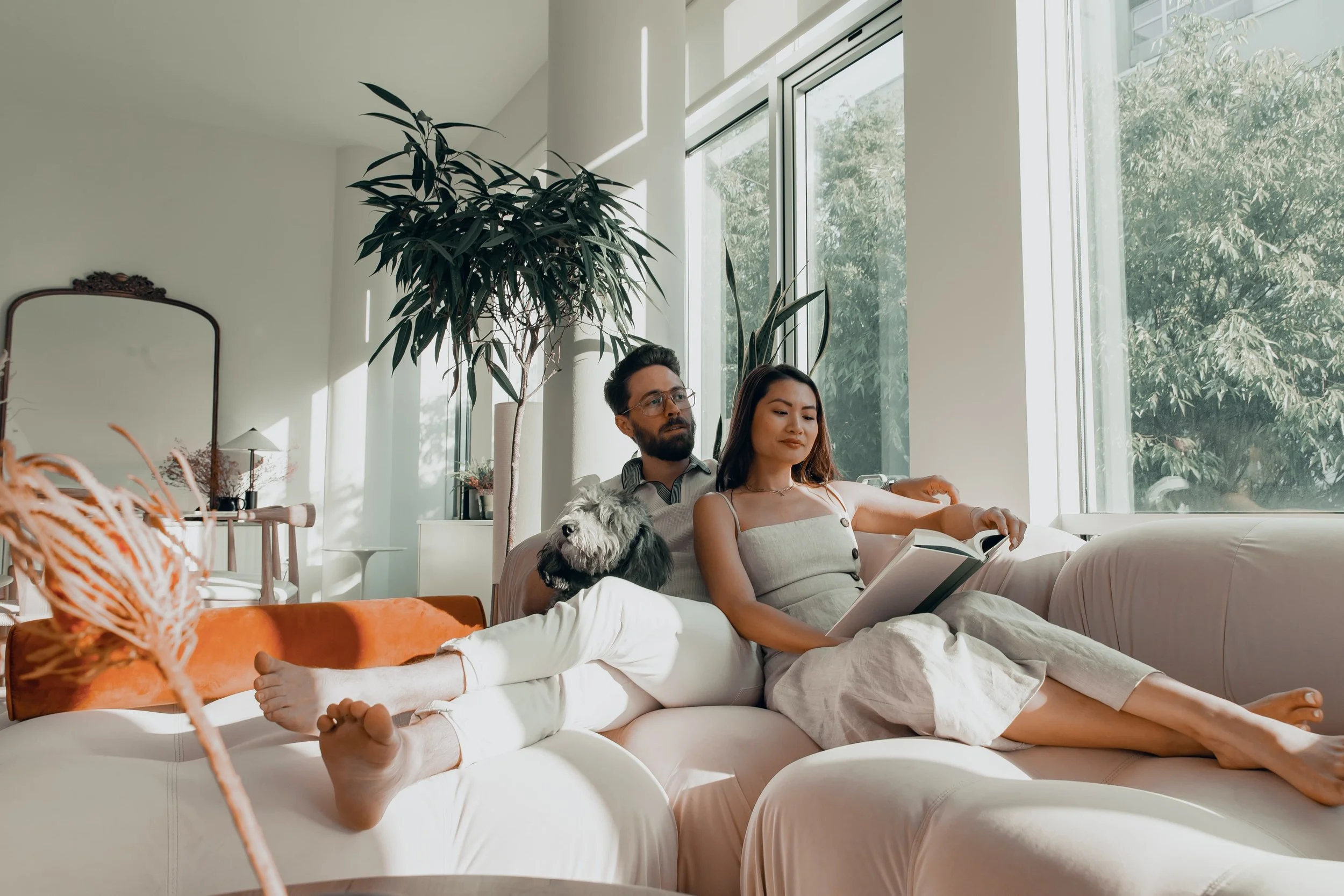 couple relaxing together at home building a strong, connected relationship
