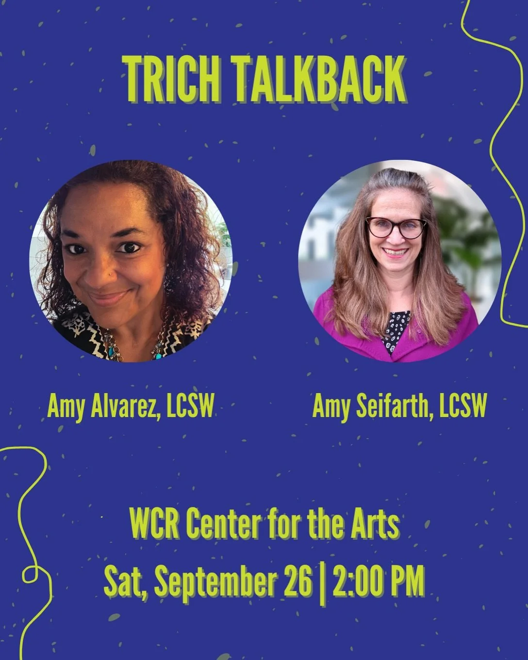 As always, we&rsquo;re very excited to be hosting post-show talkbacks with mental healthcare professionals during our upcoming run at @wcrcenter. Swipe through to meet the wonderful guests joining us for the Saturday and Sunday matinees.

Plus, on Fr