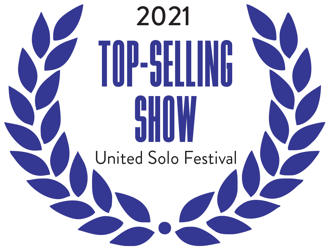 A blue laurel wreath surrounds the text "Top-Selling Show" for the United Solo Festival in 2021.