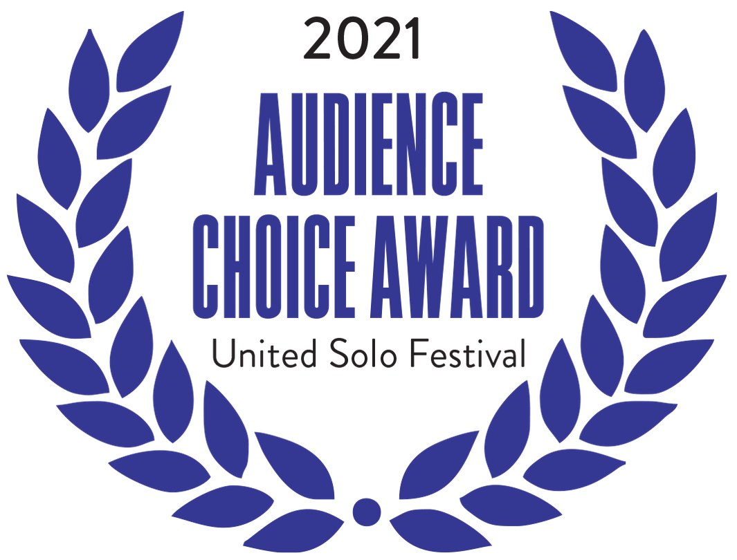 Laurel wreath with text announcing the 2021 Audience Choice Award at the United Solo Festival
