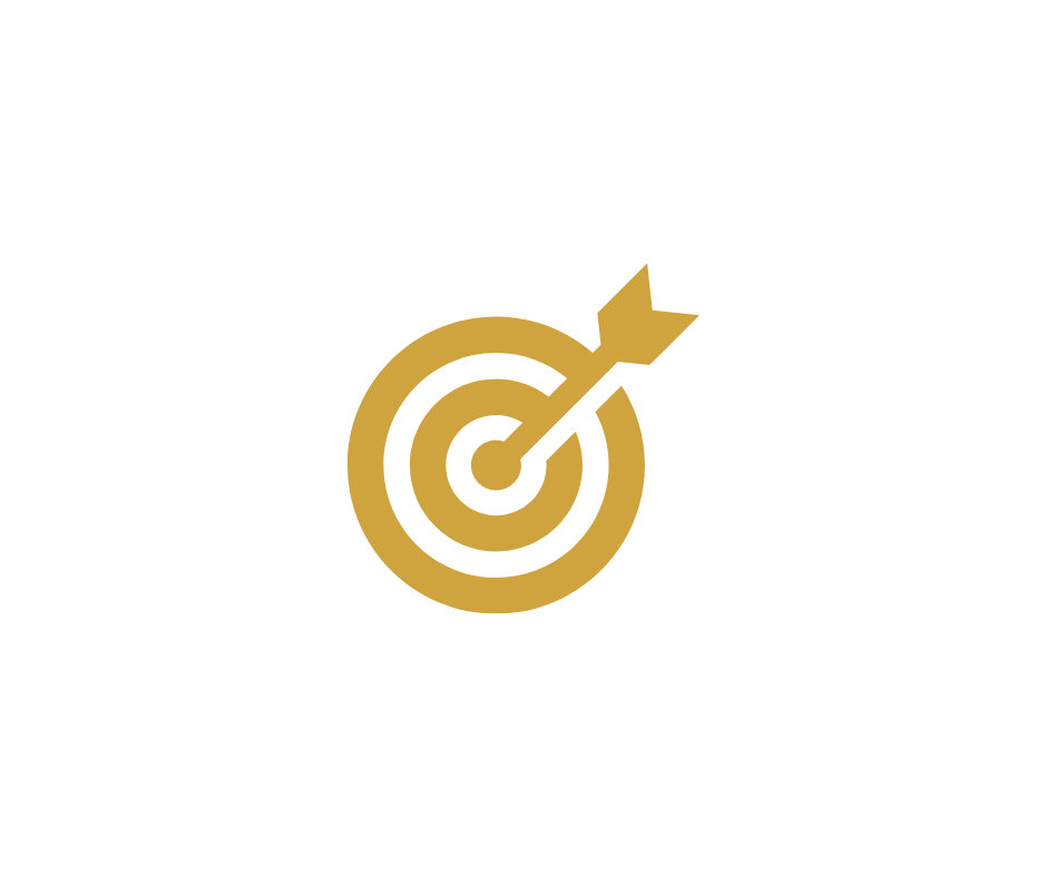 Black words 'Achieve Your Goals' above a gold and black bullseye with an arrow hitting the center.