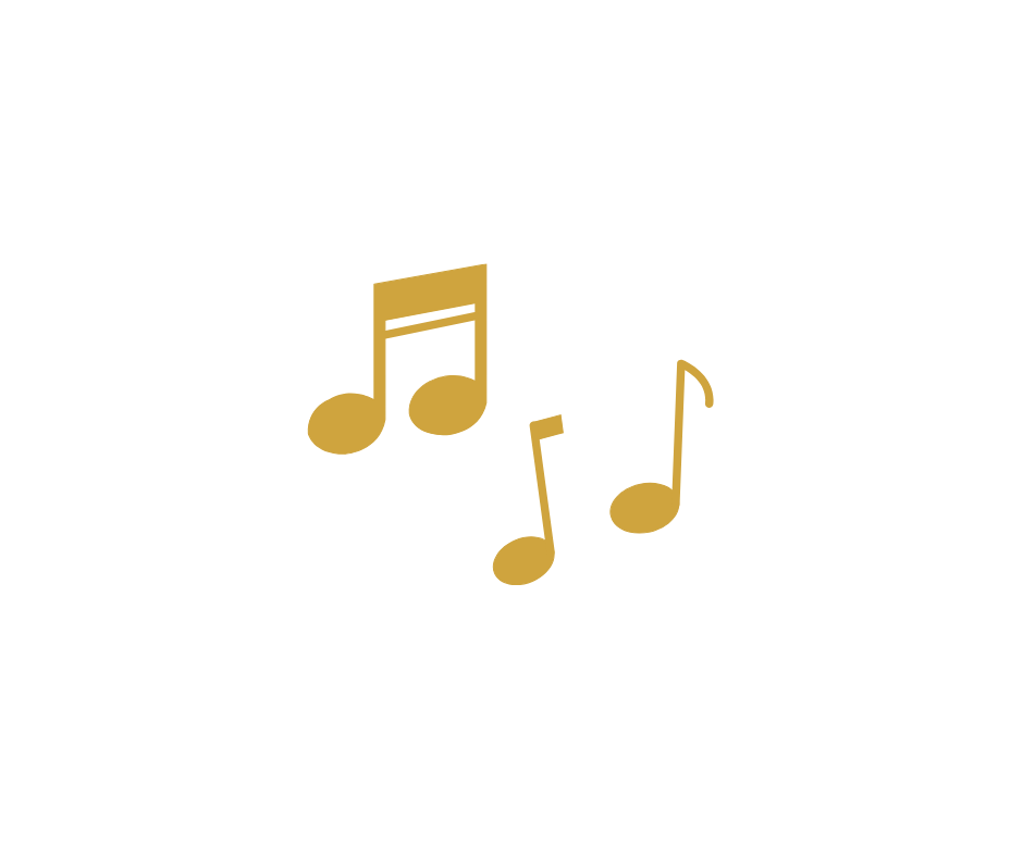 Musical notes in gold color celebrating music in a black background.