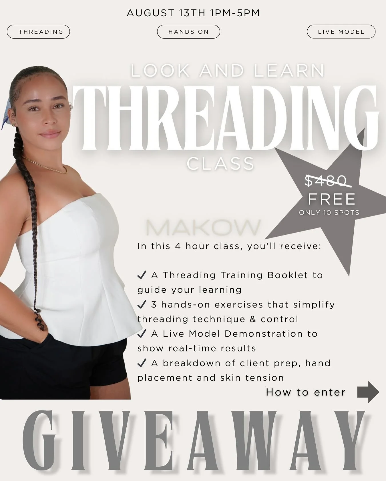 THREADING CLASS GIVEAWAY

✨ Only 10 spots available!

We&rsquo;re giving away 10 FREE LOOK &amp; LEARN threading class seats as a special promotion to spread the word about our brand &mdash; and give back with something GOOD. 🙌🏽

This 4-hour look &