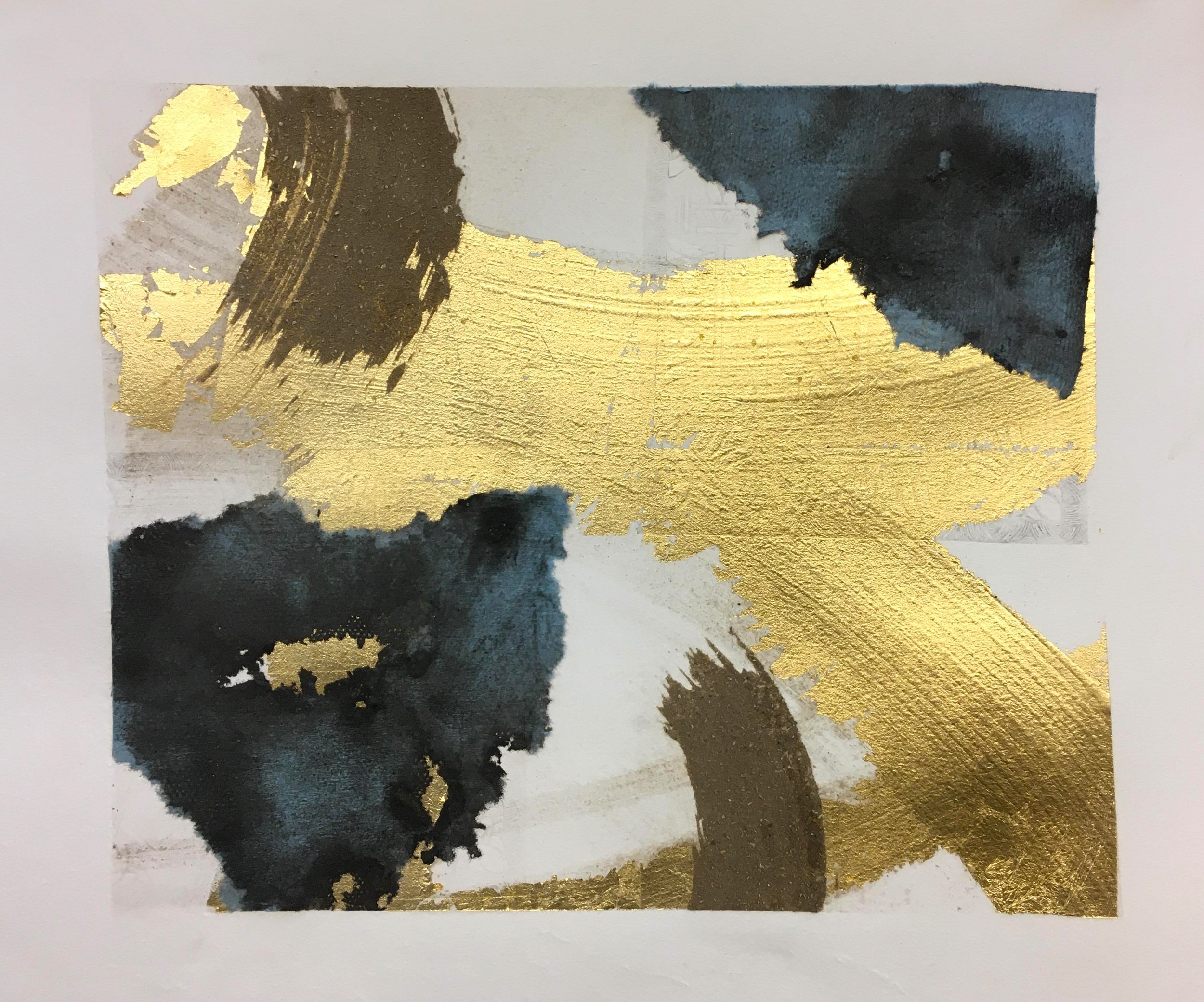 Z2, 2022, Chine collé with shop towel, floor dust, and gold leaf