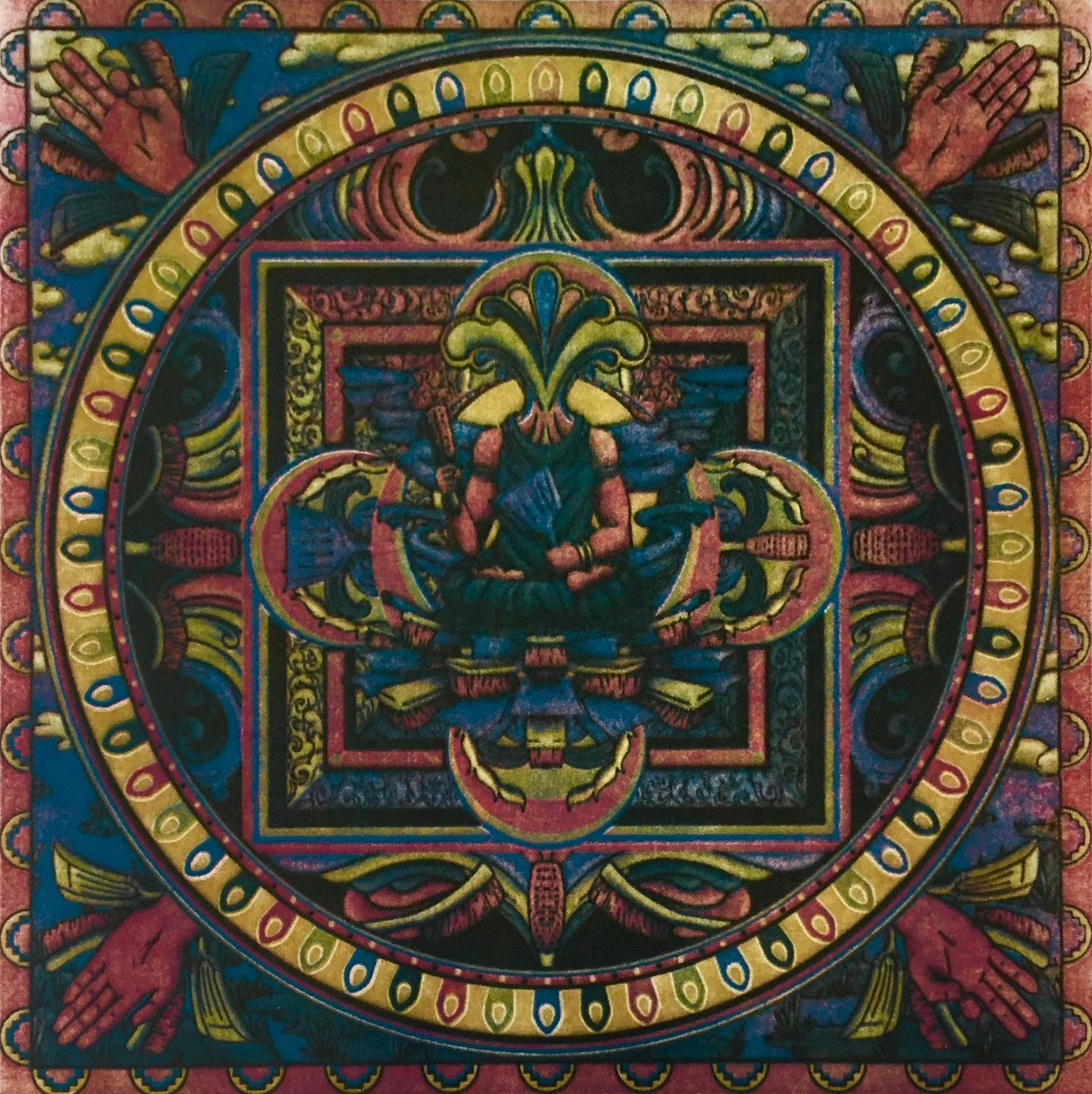 Hand Brush Mandala, 2022, Dyed floor dust filtered through silkscreen
