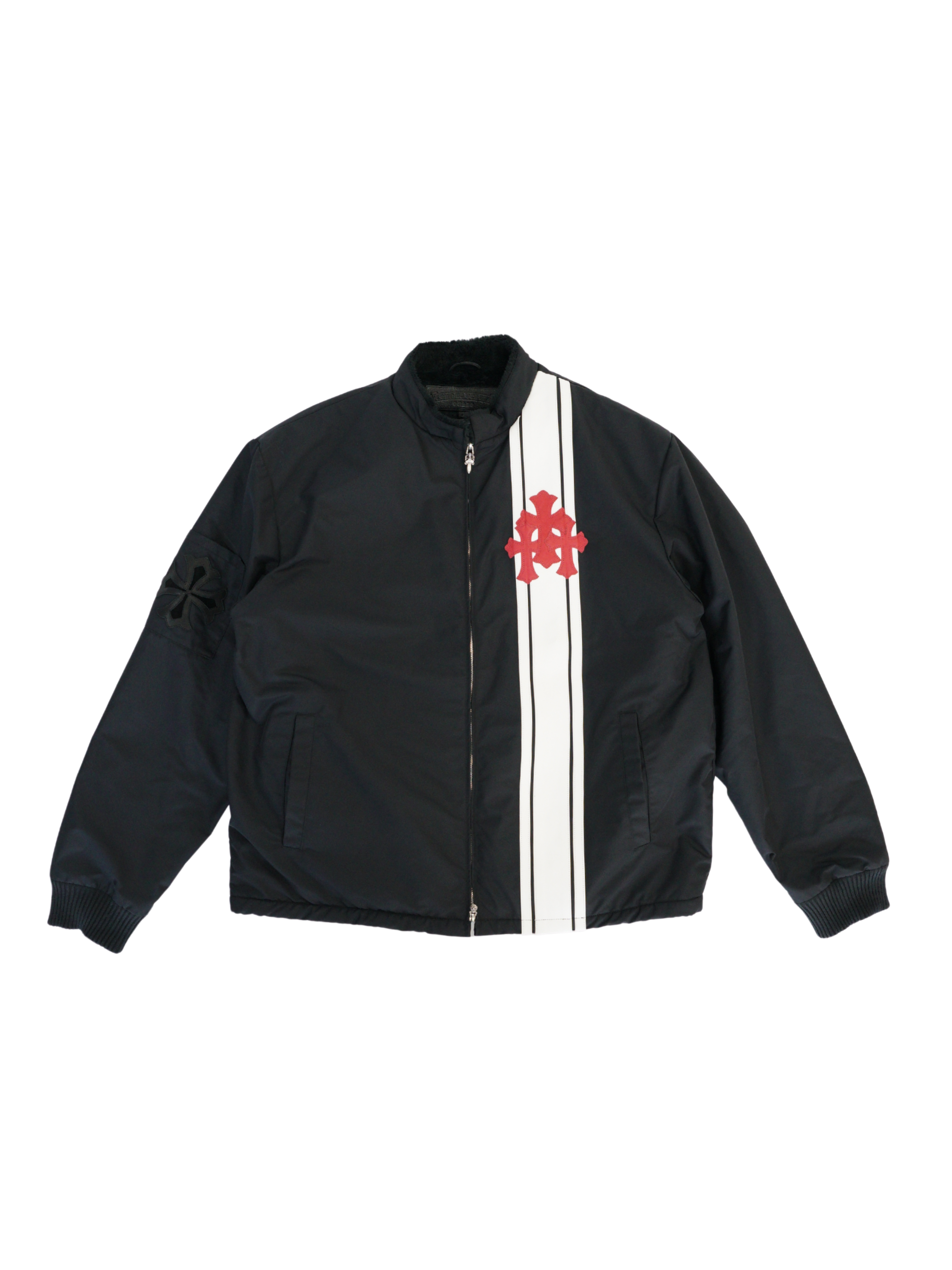 Chrome Hearts Faux Fur Lined Cobra Cross Patch Racing Jacket