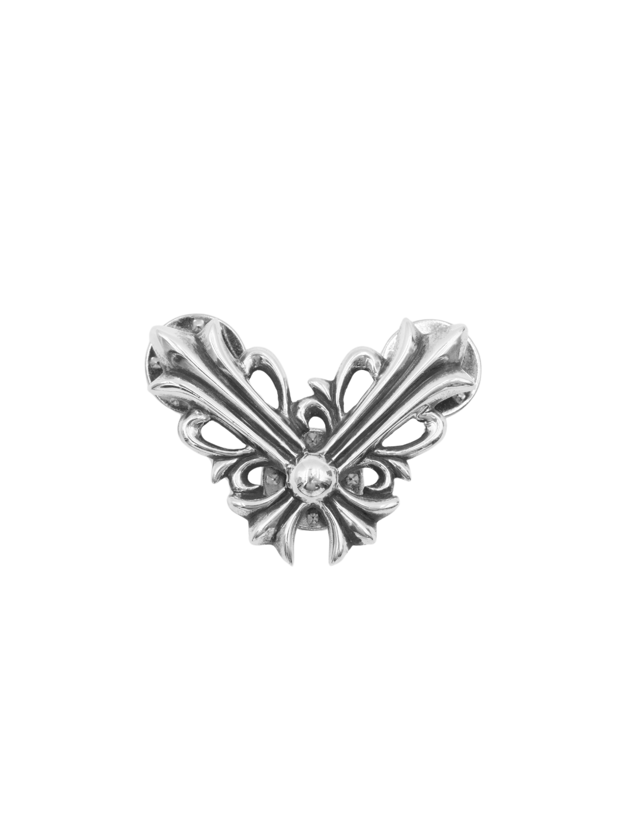 Chrome Hearts 925 Silver Floral Cross Large Collar Pin