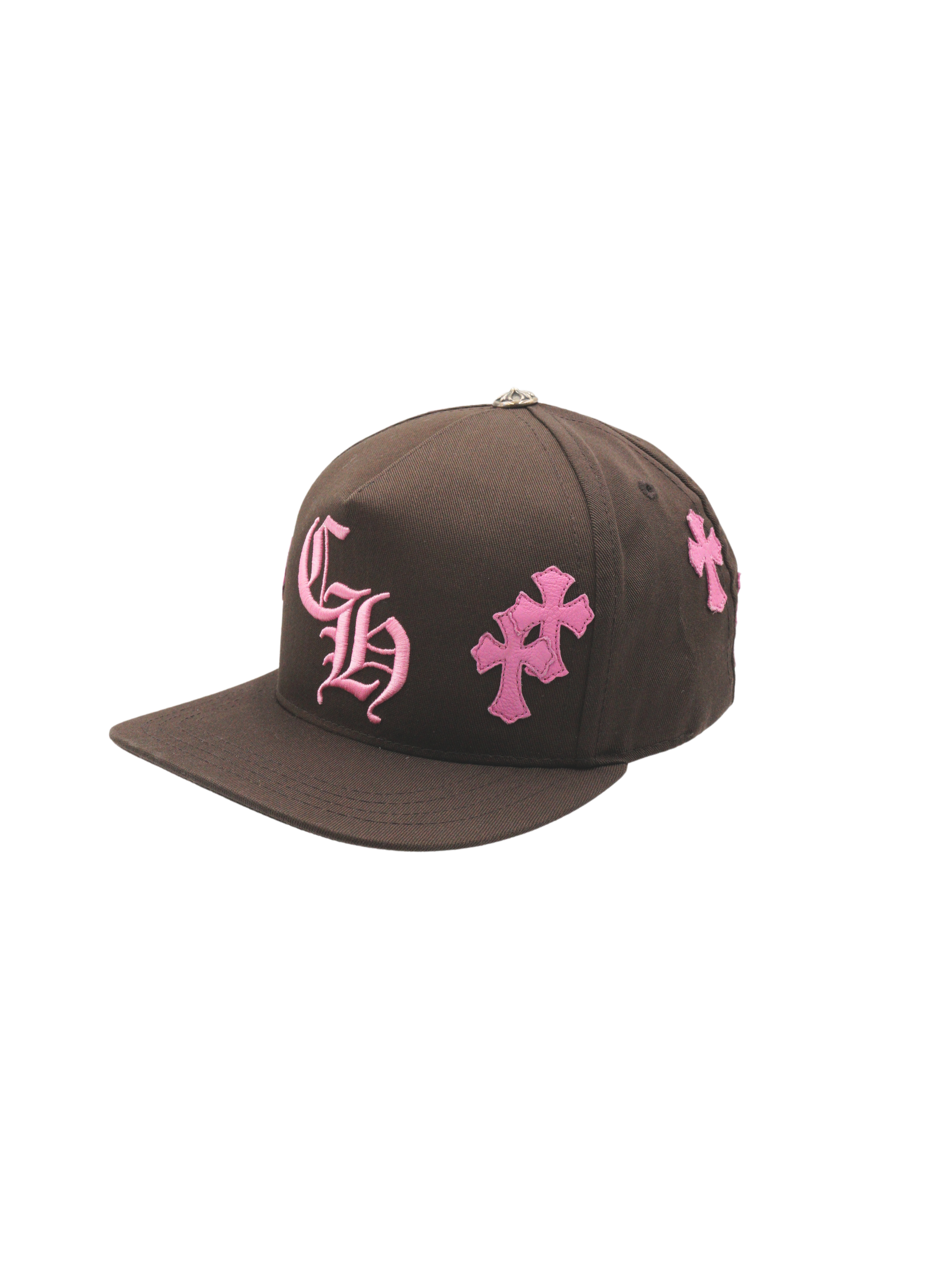 Chrome Hearts CH Embroidered Pink Cross Patch Brown Cap