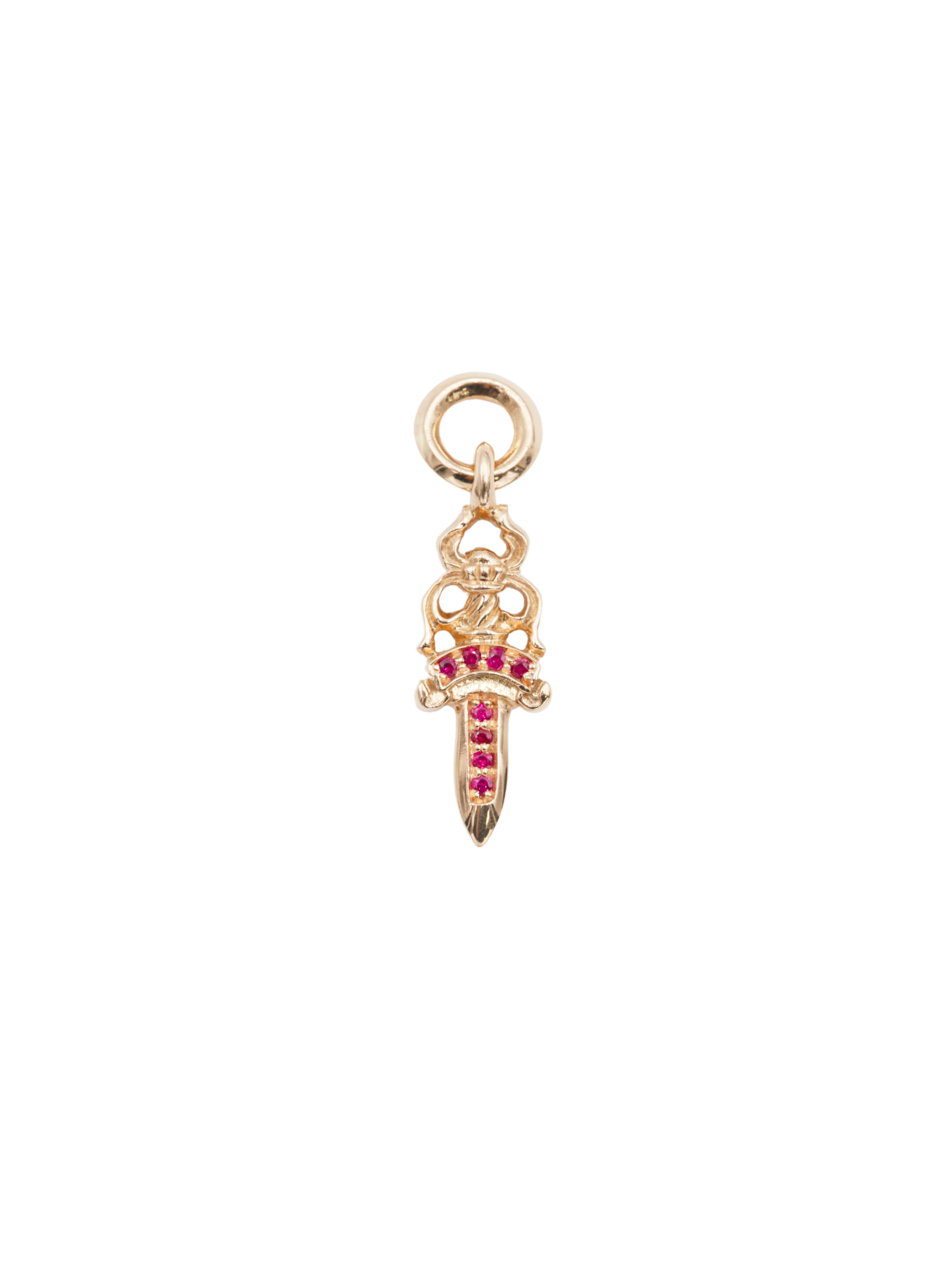 Chrome Hearts 22K Gold Dagger Pendant Pave Ruby Sapphire