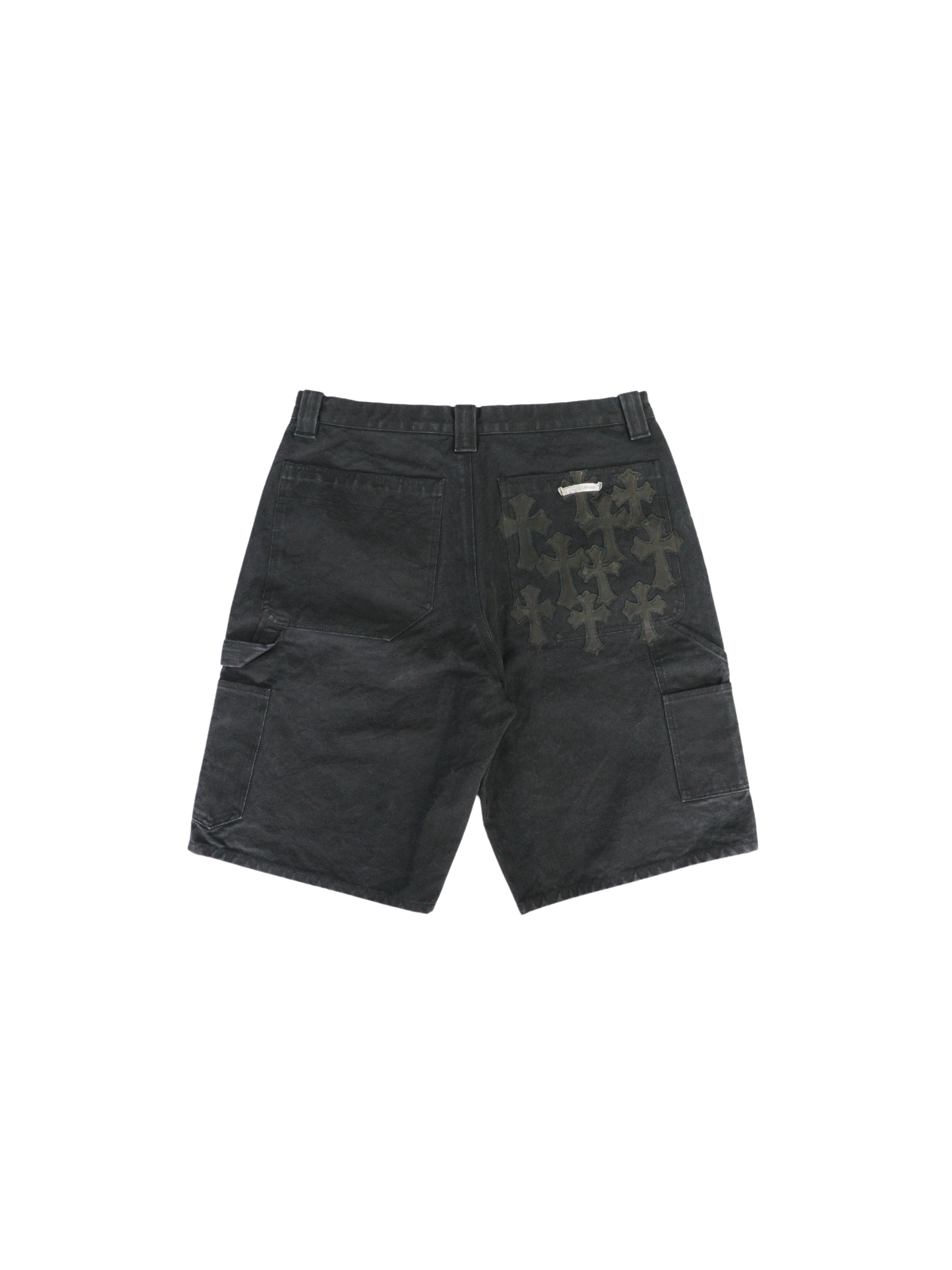 Chrome Hearts Black Leather Cross Patch Carpenter Shorts - 36