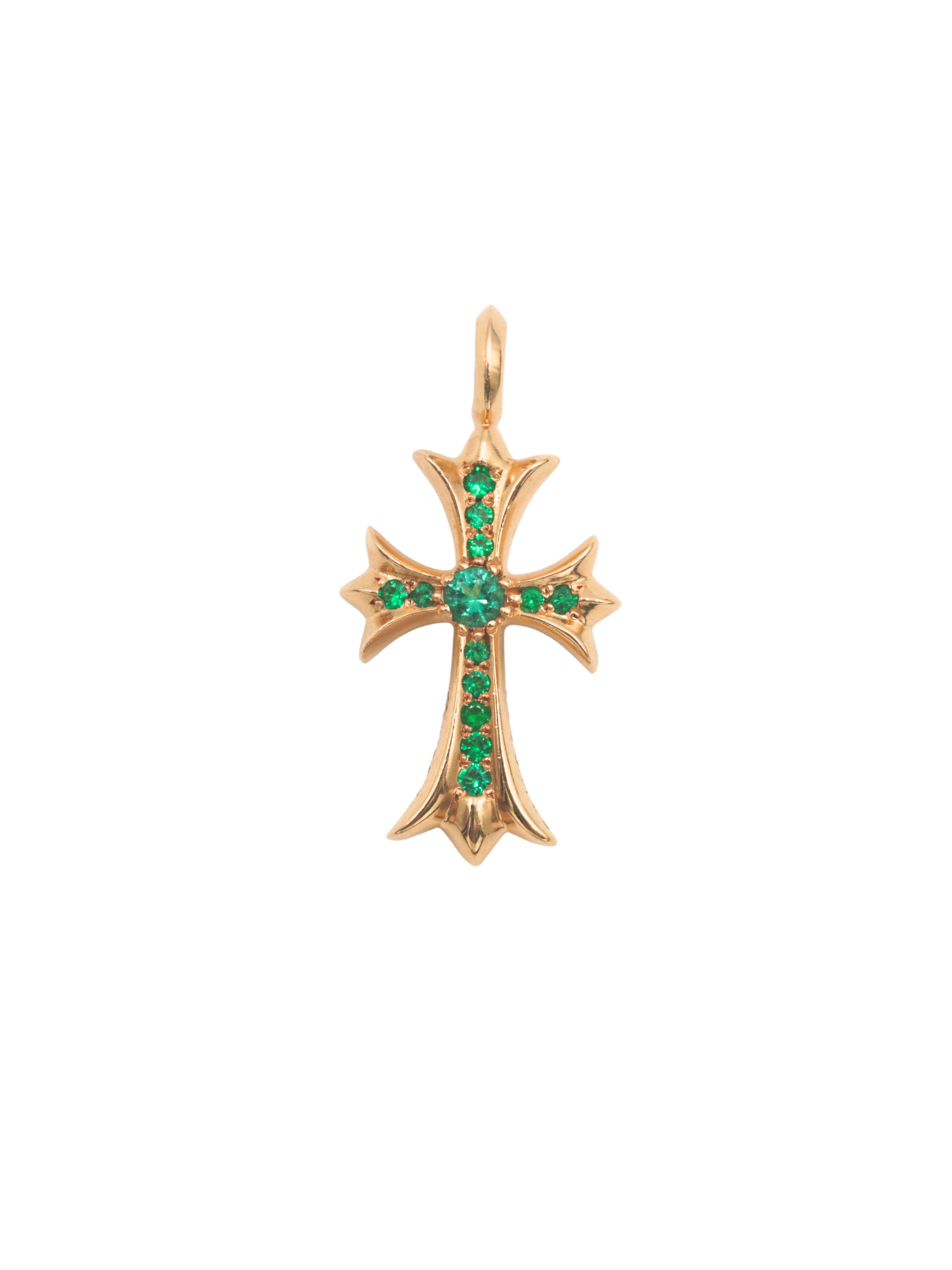 Chrome Hearts 22K Gold Emerald Tiny Cross Pendant