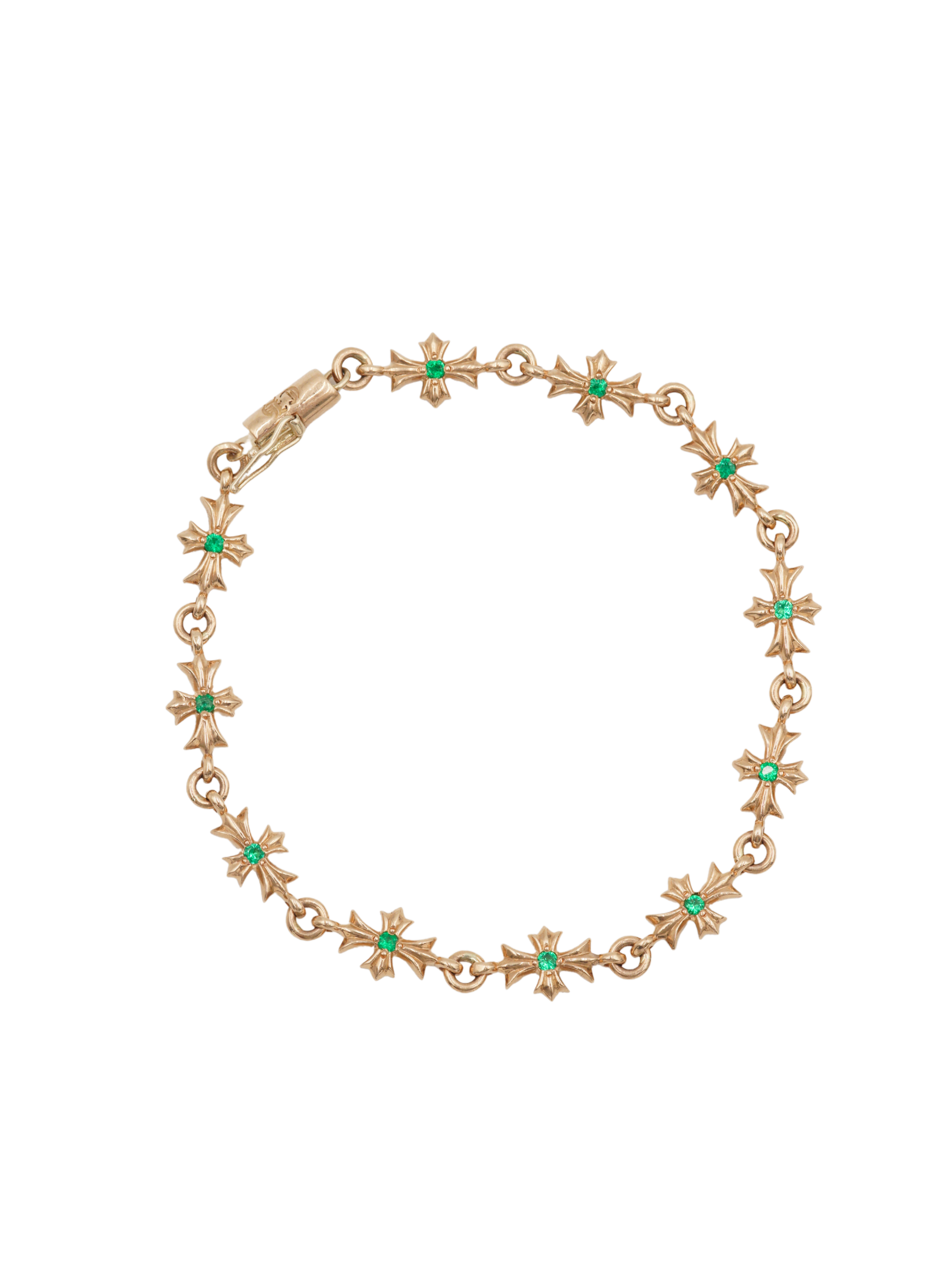 Chrome Hearts 22K Tiny E CH Plus PAVE Emerald Bracelet - 11 Links