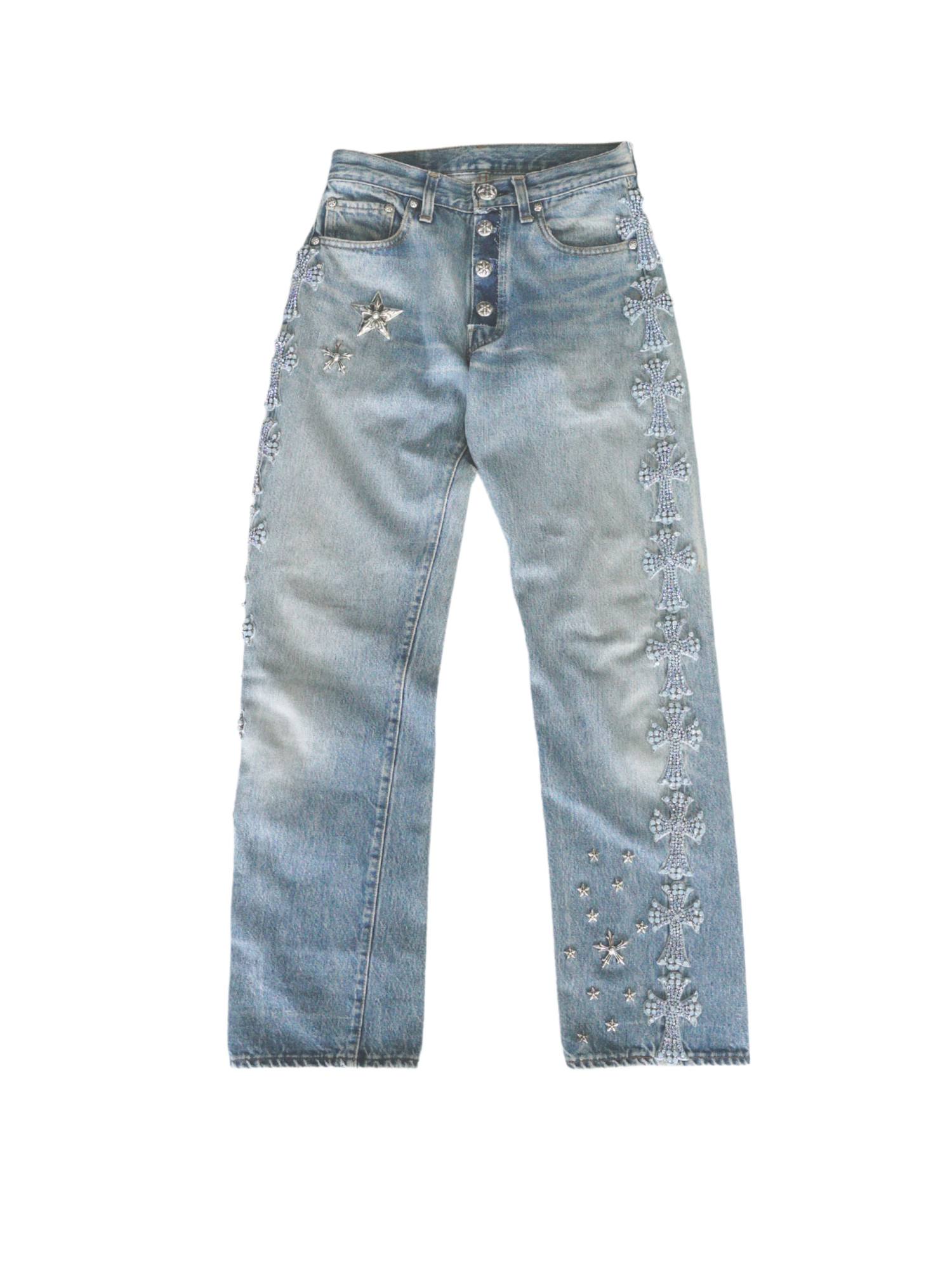 Chrome Hearts Canes Exclusive Diamond Crosses Sliver JEANS - NFS