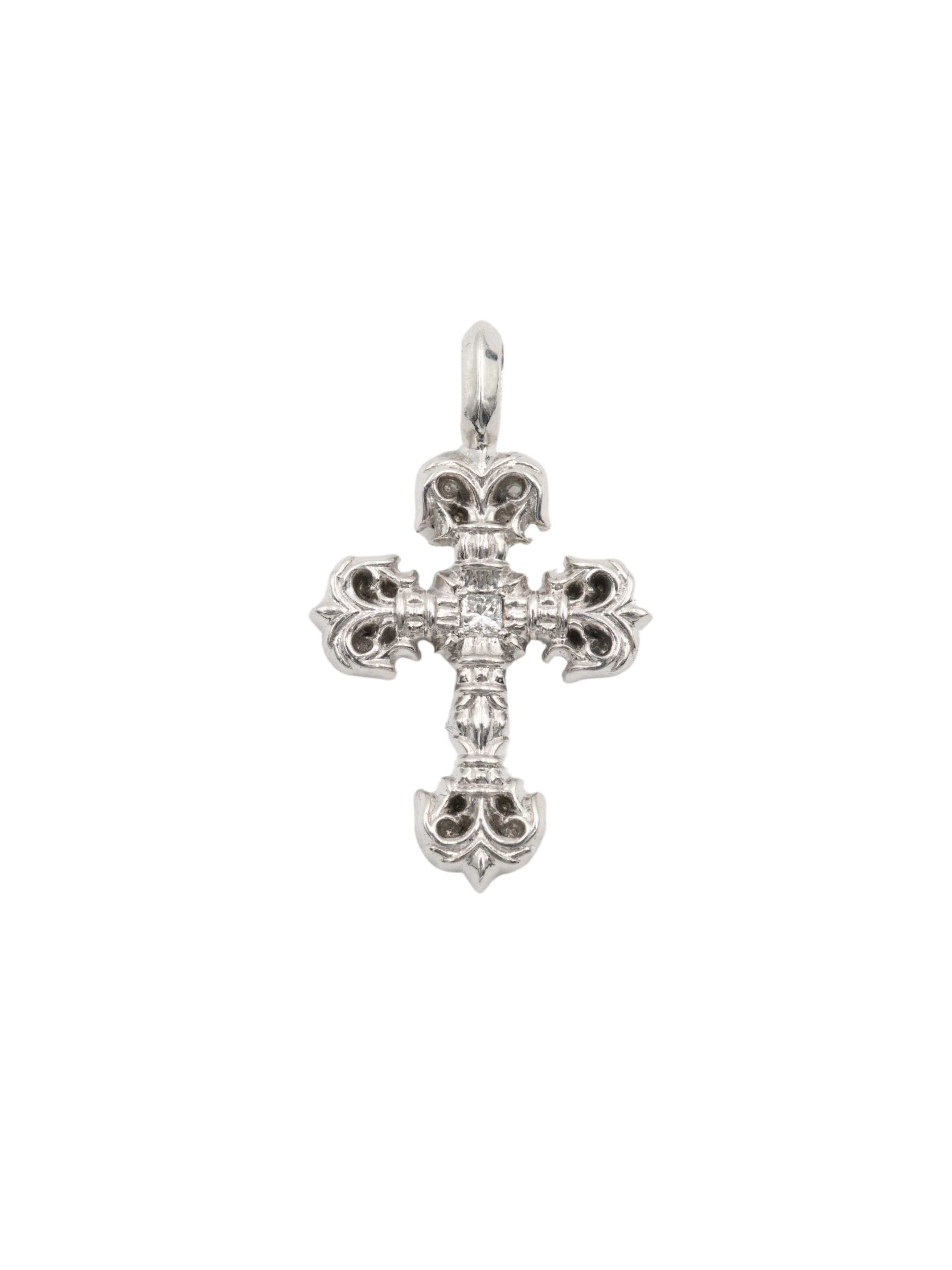 Chrome Hearts 18K White Gold Filigree Diamond Cross Pendant