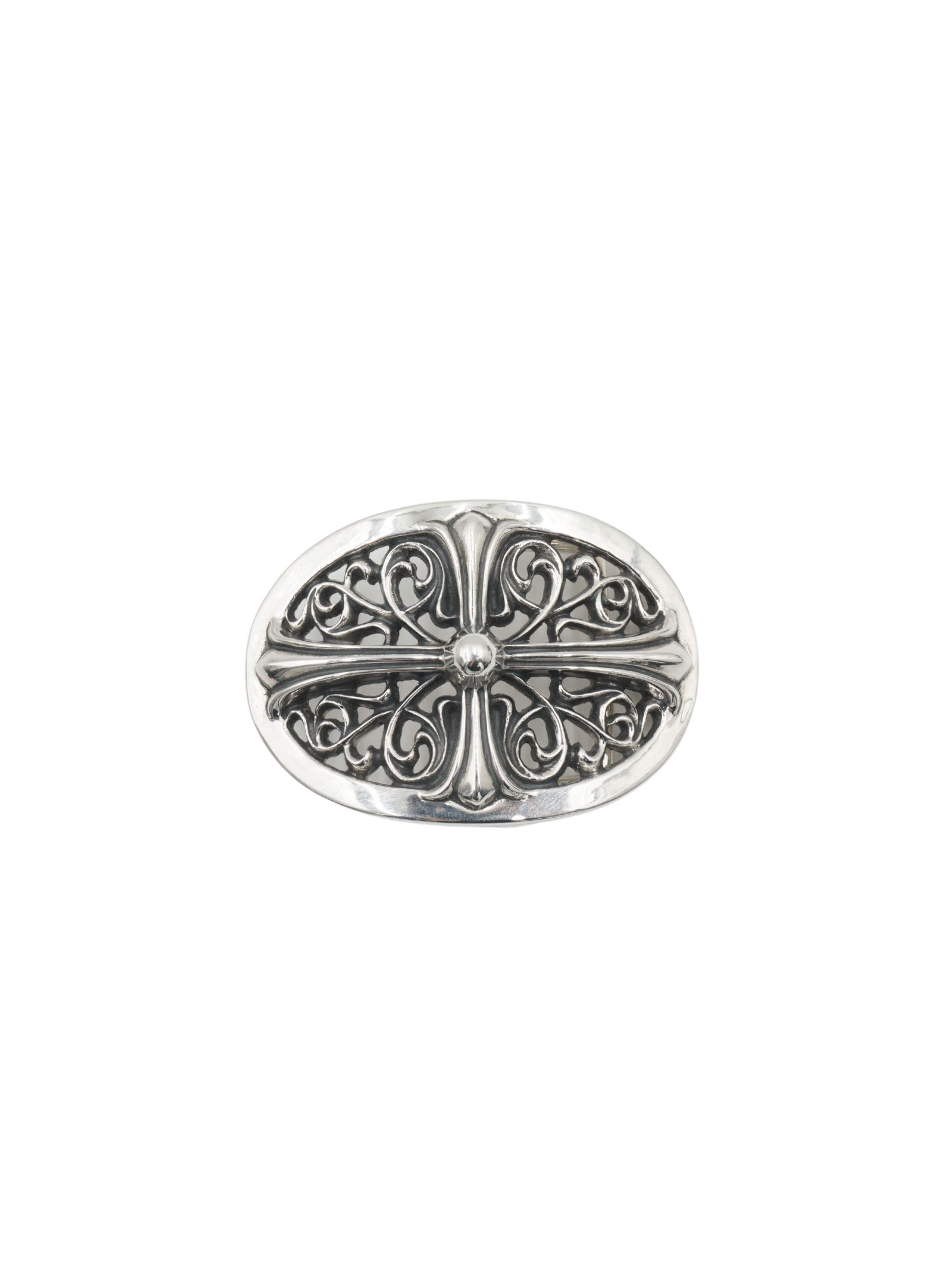 Chrome Hearts Silver Oval Keeper Cross Belt Buckle