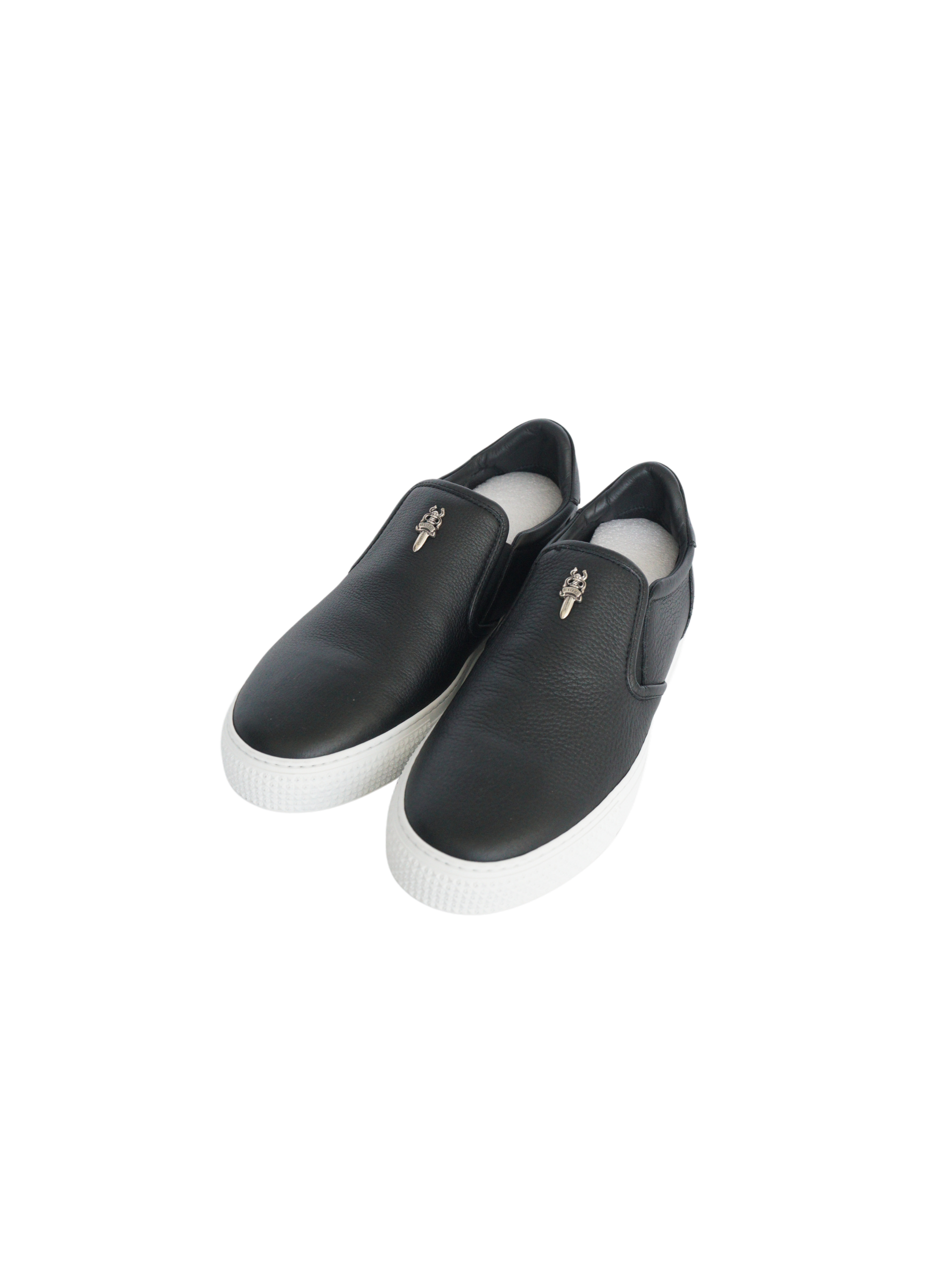 Chrome Hearts Black Leather Dagger Slips On