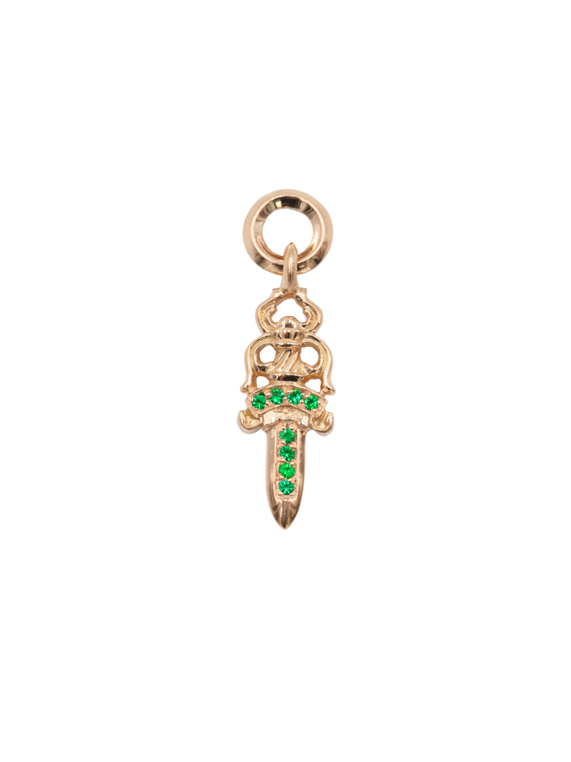 Chrome Hearts 22K Gold Emerald Dagger Charm Pendant
