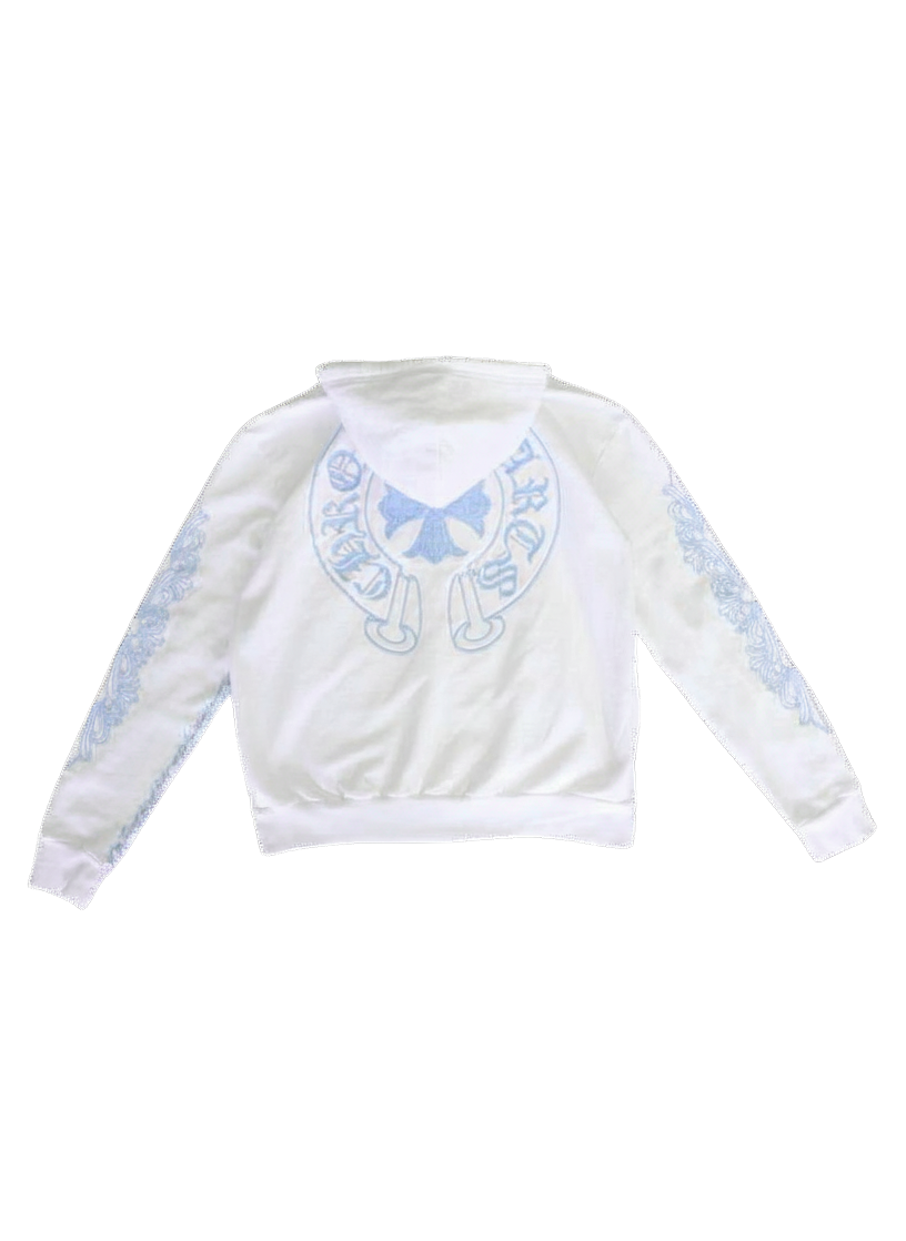 Chrome Hearts Beaded Horseshoe Logo White Zip Up Hoodie