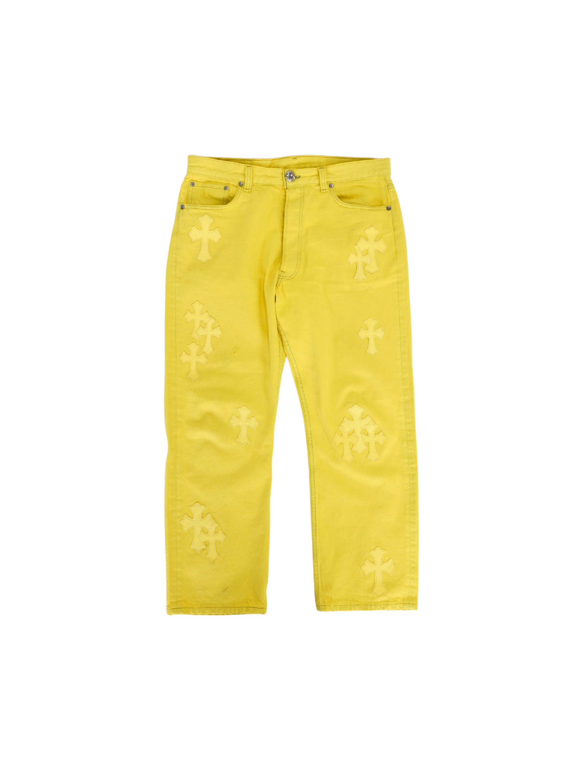 Chrome Hearts Levi's 501 Yellow Cross Leather Patch Jeans