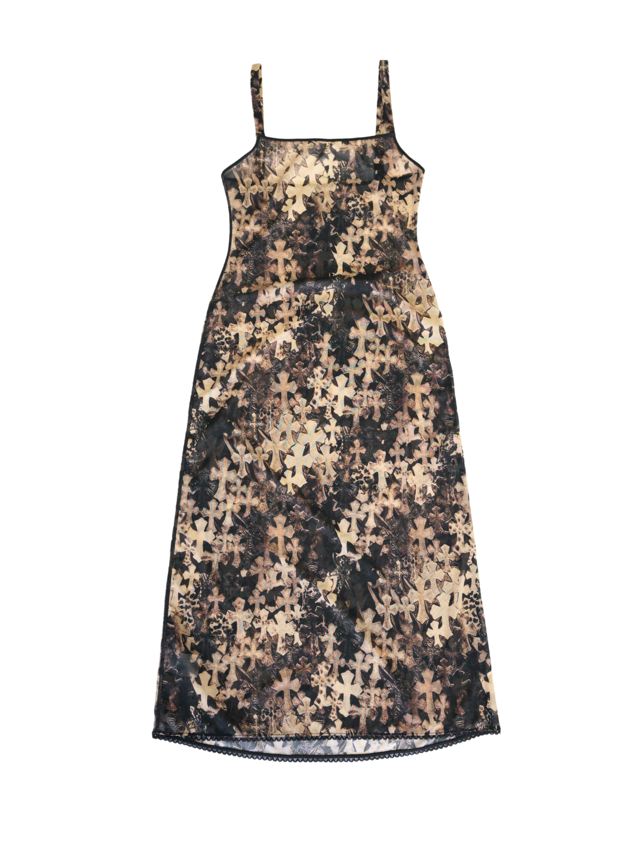 Chrome Hearts Waterfall Cross Print Sheer Mesh Dress