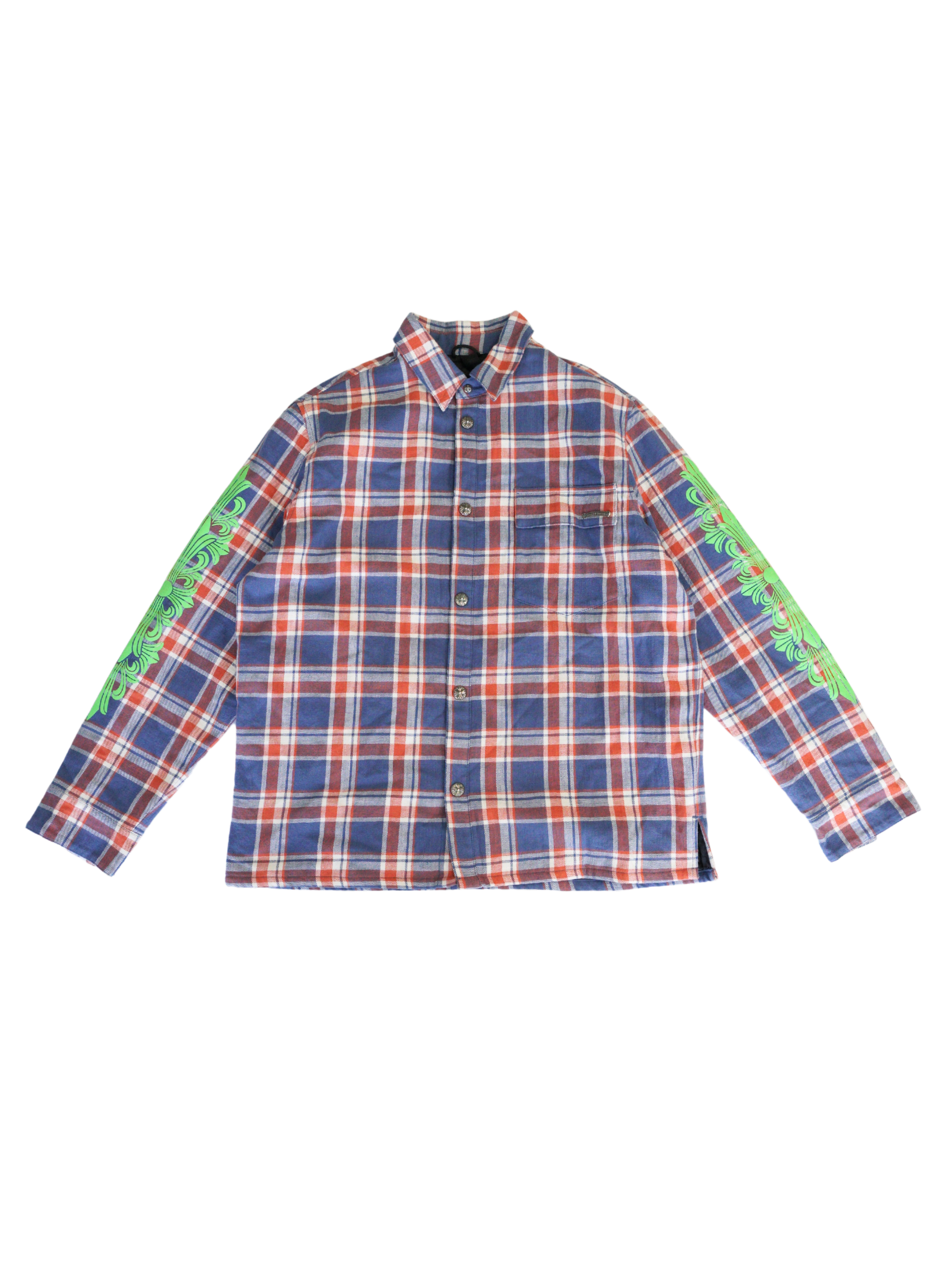 Chrome Hearts Blue & Red Plaid Cropped Cargo Flannel Shirt