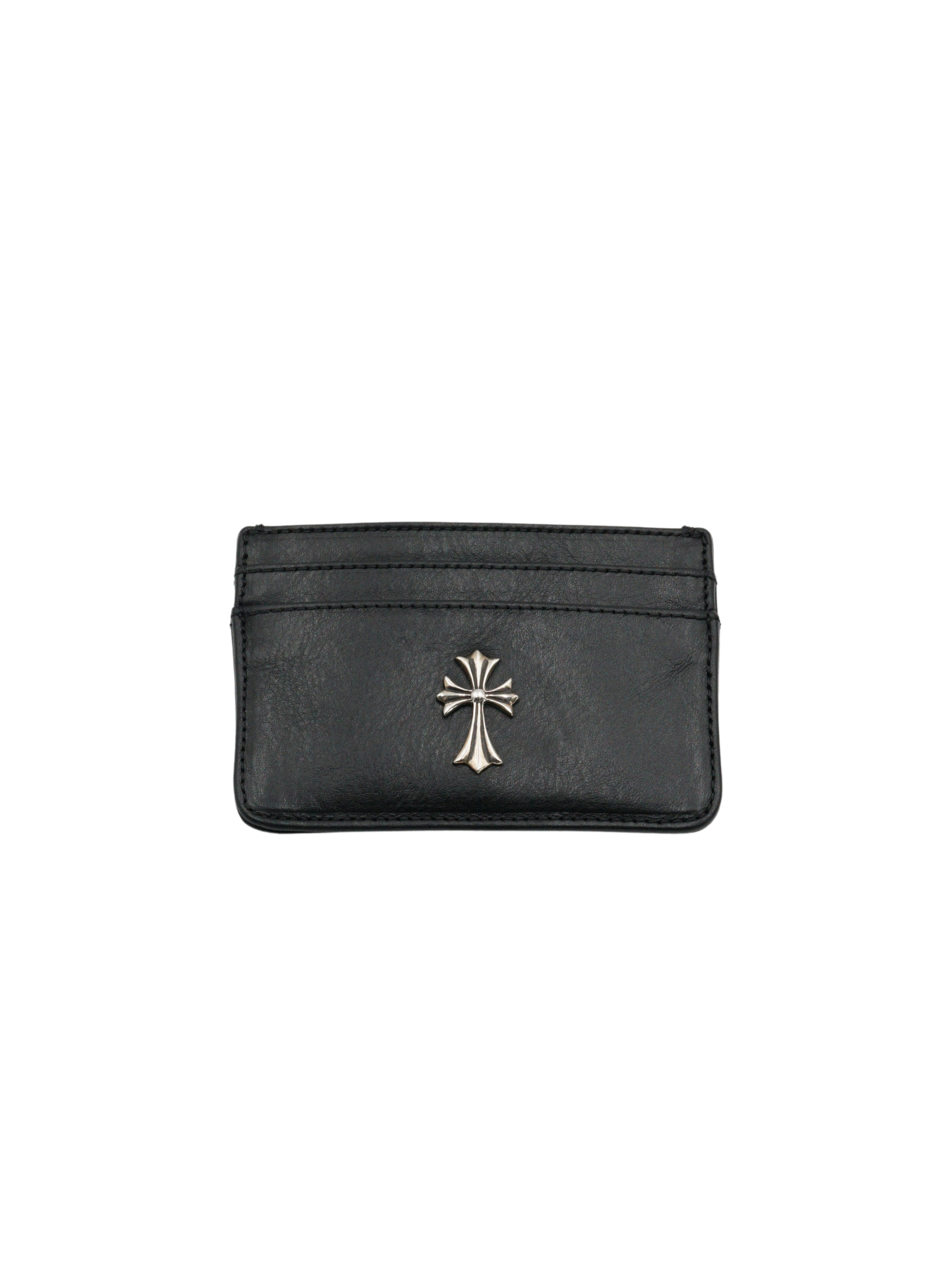 Chrome Hearts Silver Cross Black Leather Cardholder